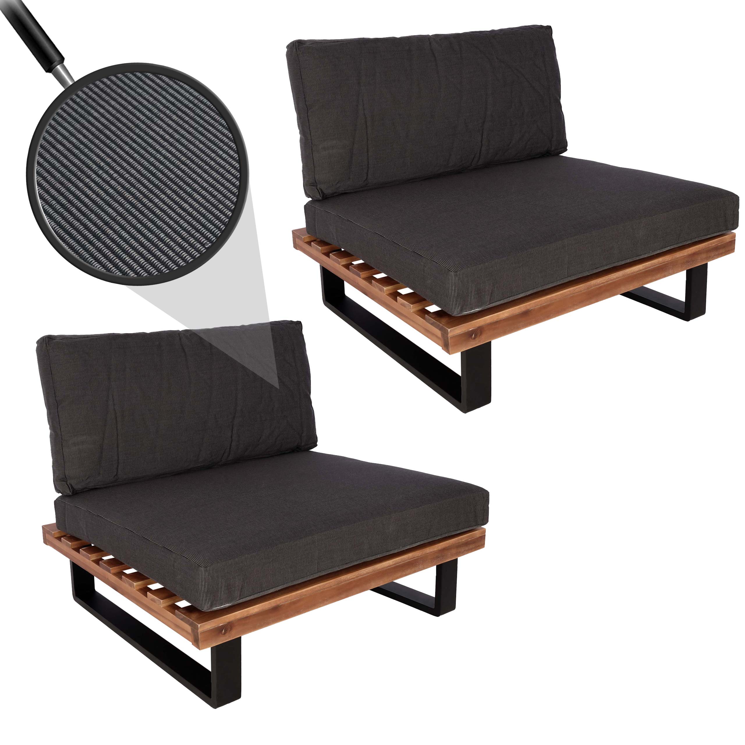 2er-Set Lounge-Sessel MCW-H54, Garten-Sessel, Spun Poly Akazie Holz FSC-zertifiziert Alu ~ braun, Polster dunkelgrau - Bild 1
