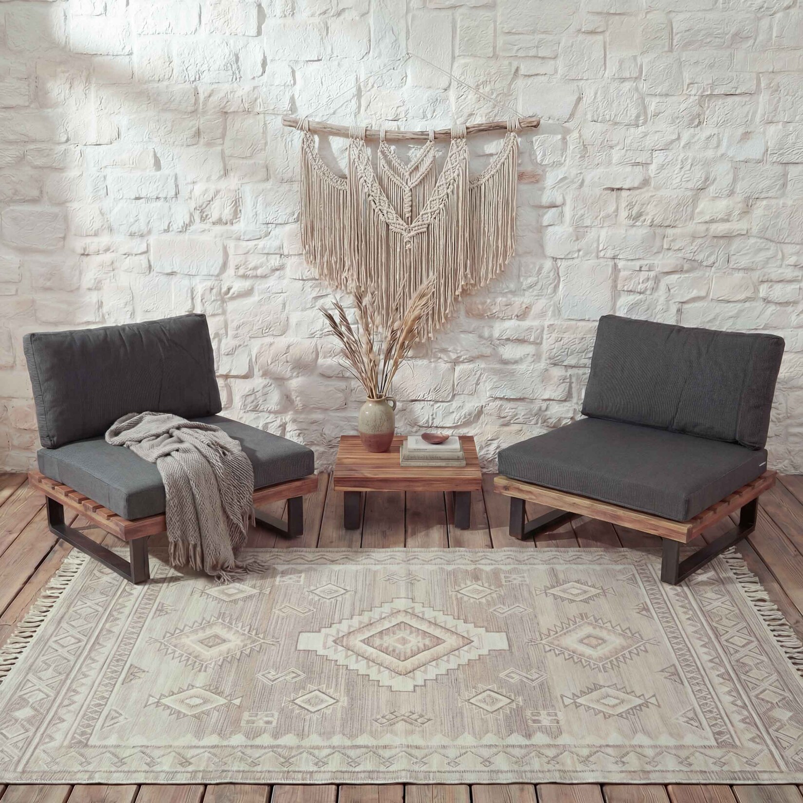 2er-Set Lounge-Sessel MCW-H54, Garten-Sessel, Spun Poly Akazie Holz FSC-zertifiziert Alu ~ braun, Polster dunkelgrau