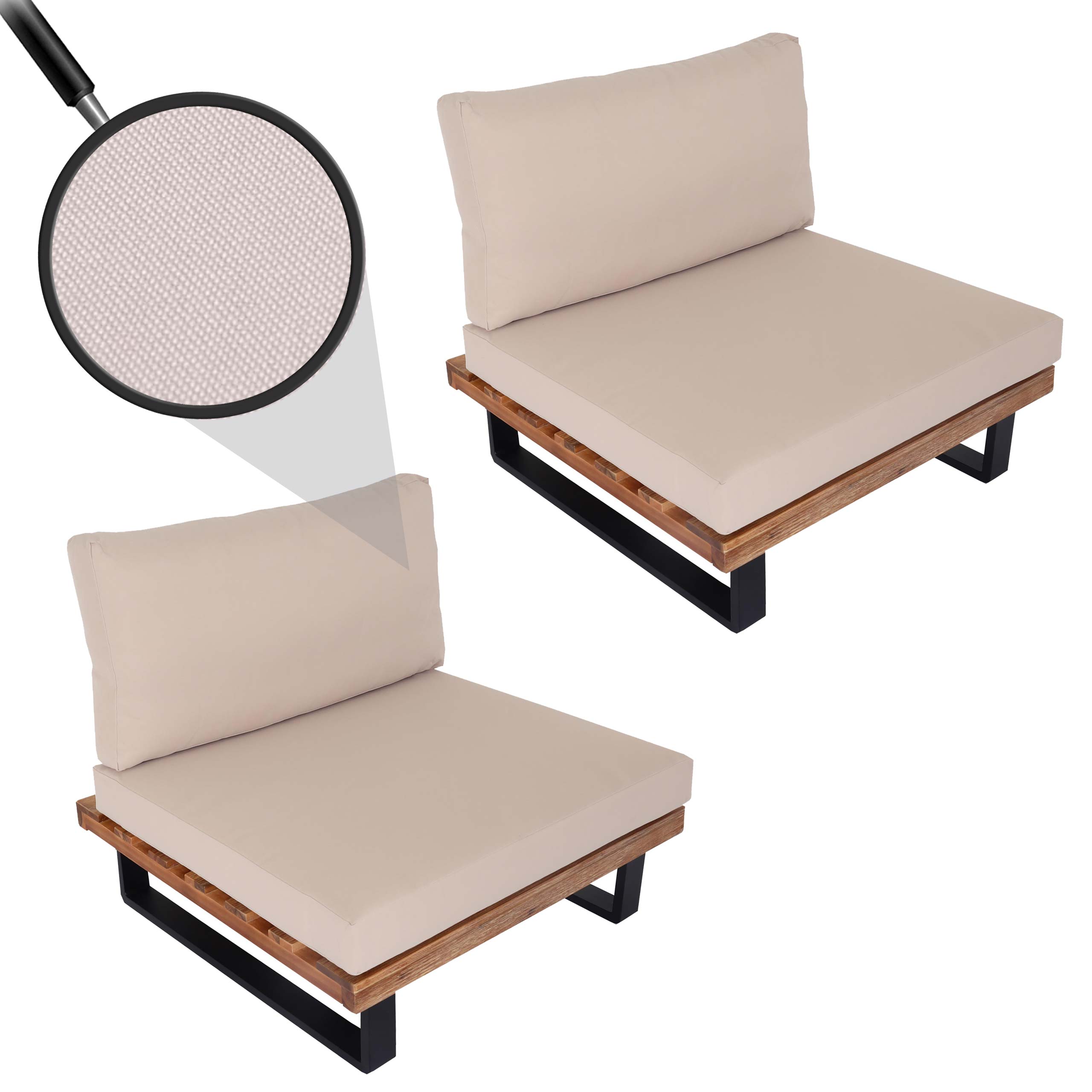 2er-Set Lounge-Sessel MCW-H54, Garten-Sessel, Spun Poly Akazie Holz FSC-zertifiziert Alu ~ hellbraun, Polster beige - Bild 1