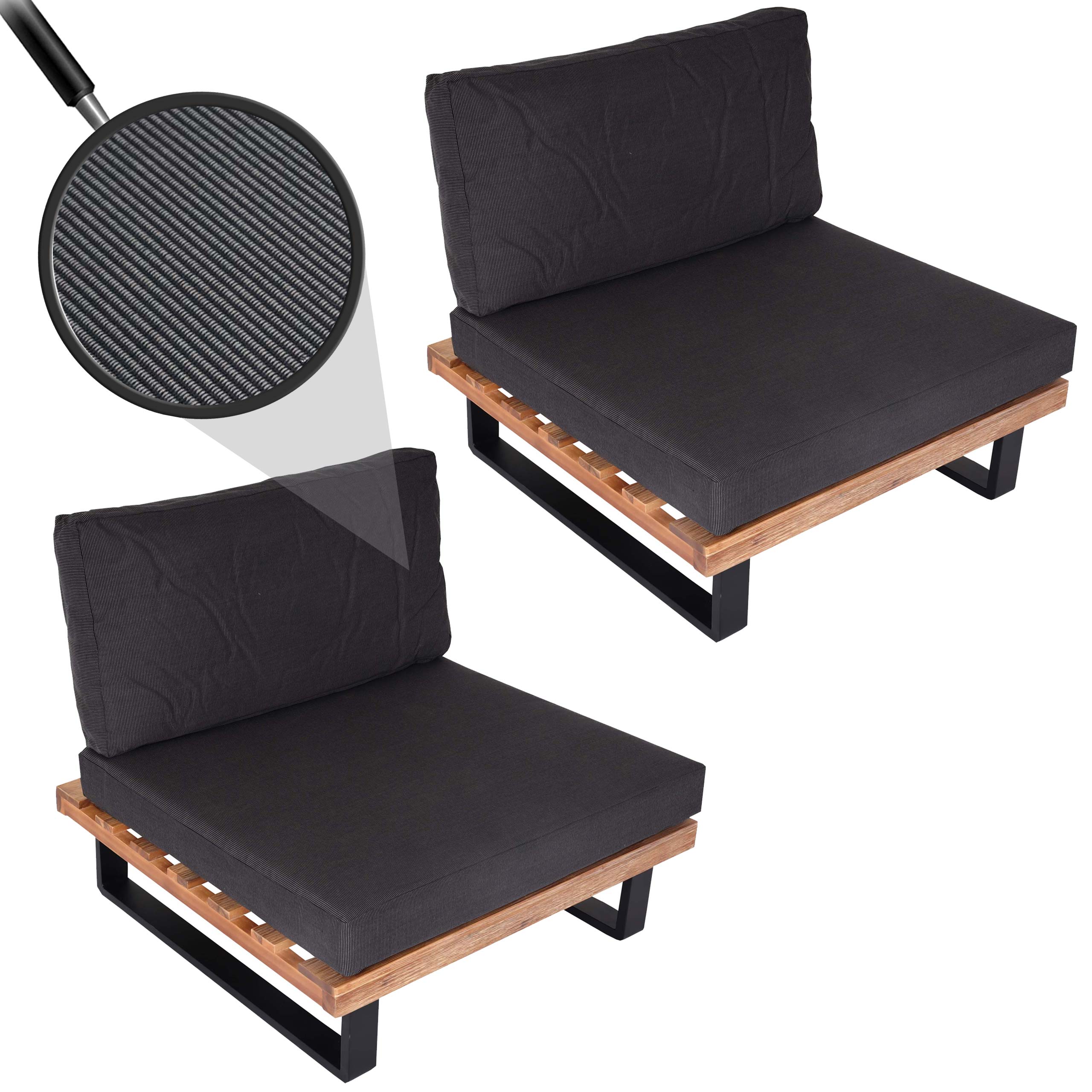 2er-Set Lounge-Sessel MCW-H54, Garten-Sessel, Spun Poly Akazie Holz FSC-zertifiziert Alu ~ hellbraun, Polster dunkelgrau - Bild 1