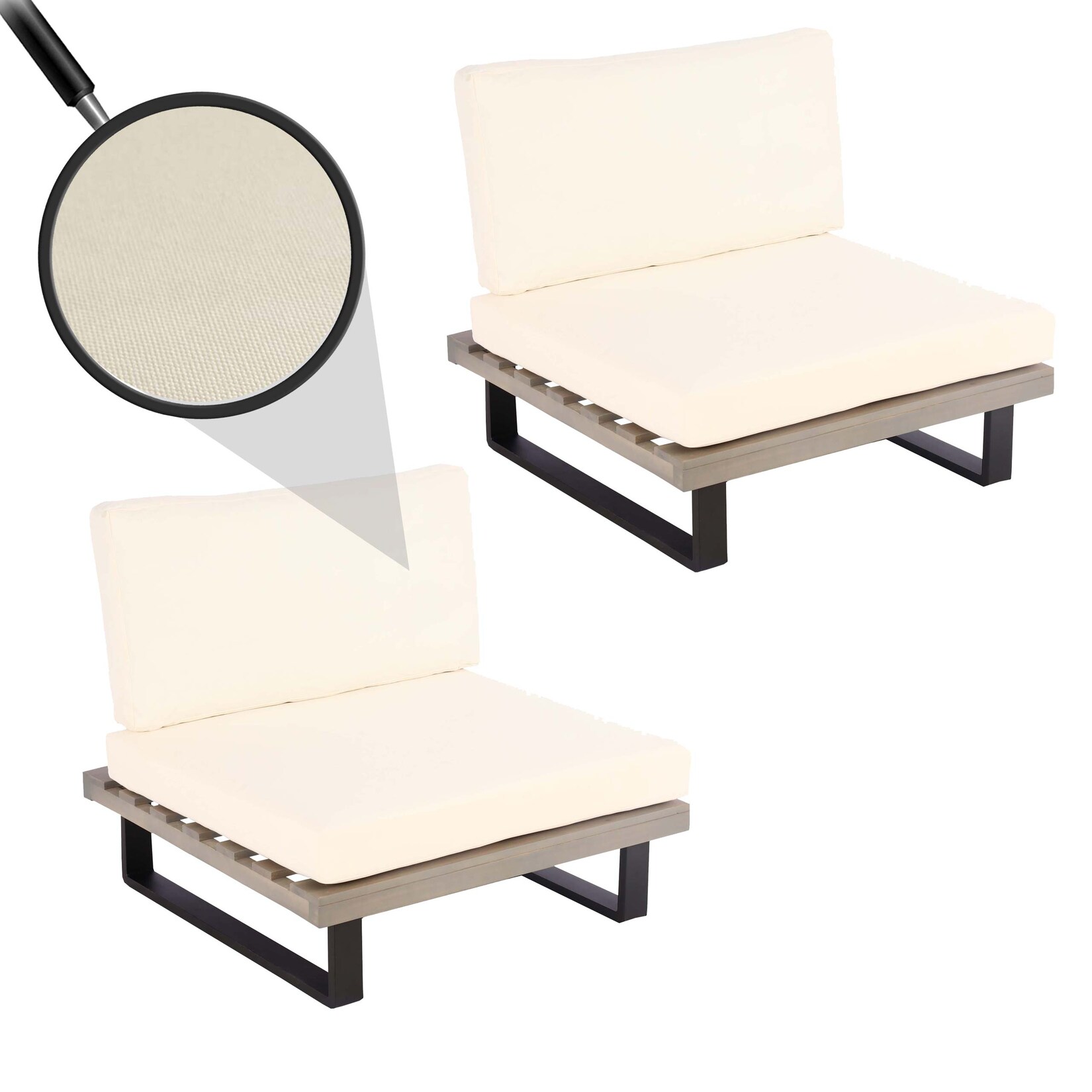 2er-Set Lounge-Sessel MCW-H54, Garten-Sessel, Spun Poly Akazie Holz FSC-zertifiziert Alu ~ grau, Polster cremeweiß