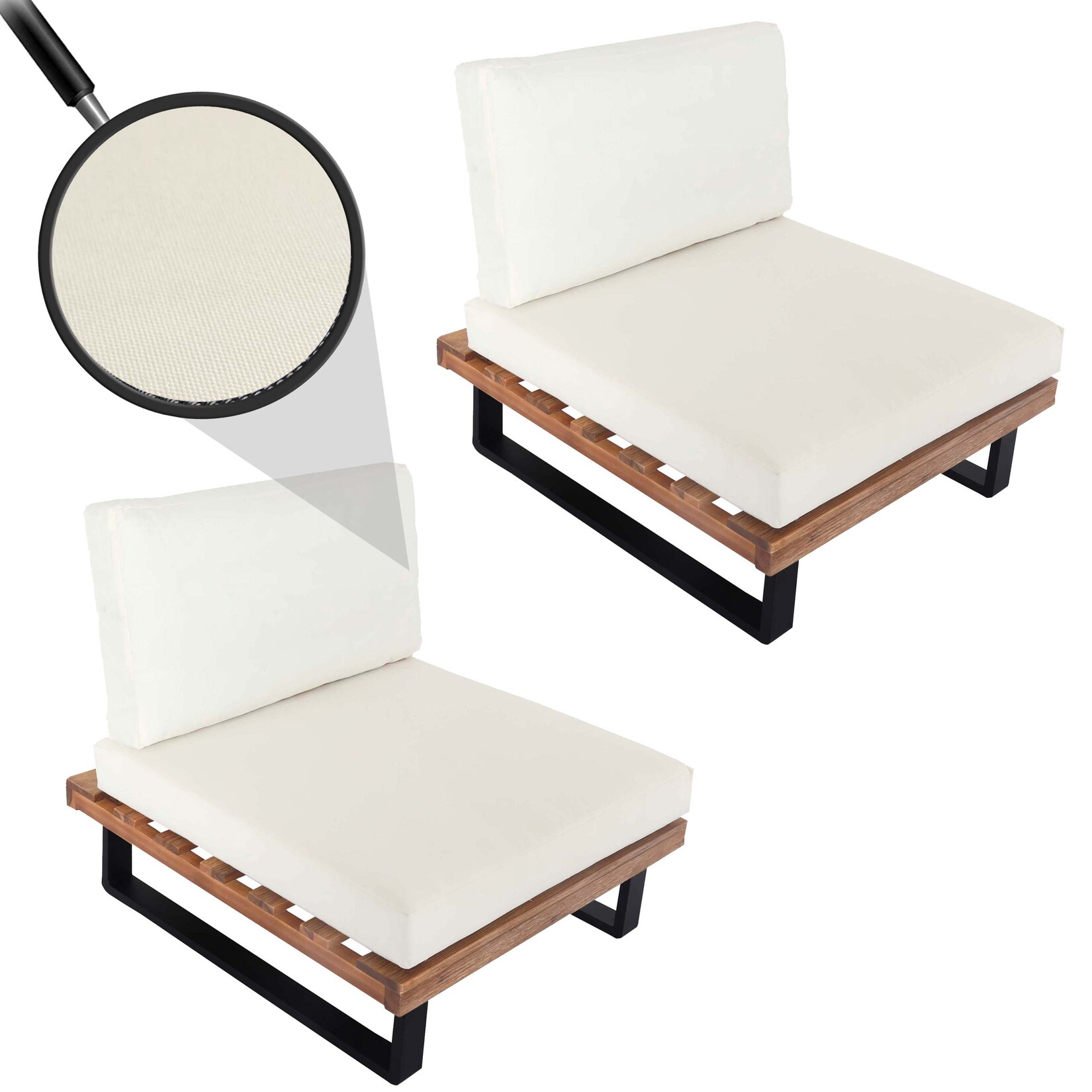 2er-Set Lounge-Sessel MCW-H54, Garten-Sessel, Spun Poly Akazie Holz FSC-zertifiziert Alu ~ hellbraun, Polster cremeweiß