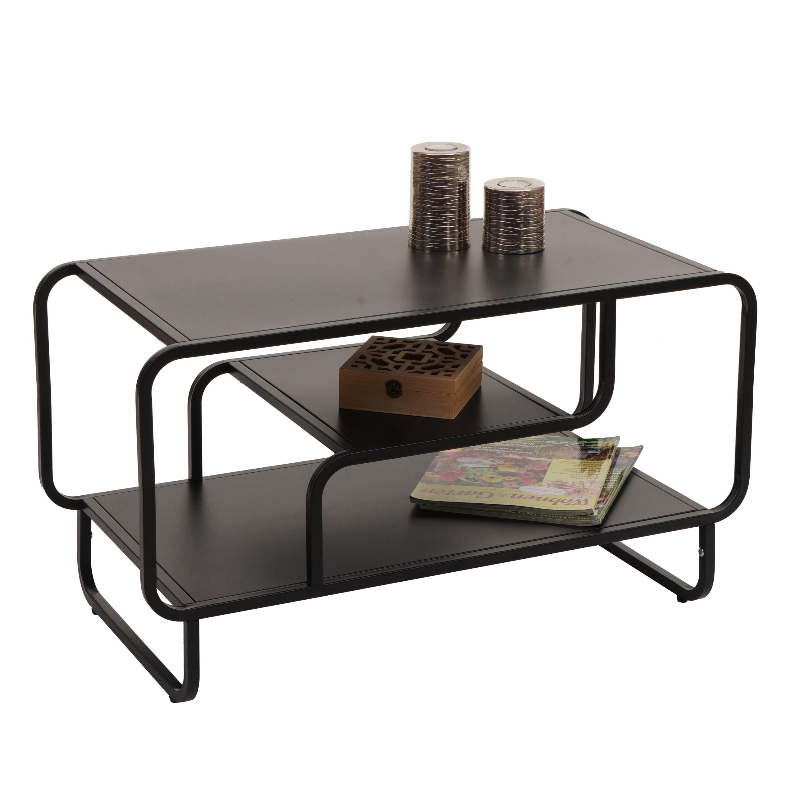 Couchtisch MCW-O49, Wohnzimmertisch Tisch, Industrial 3 Ablagen, Metall 45x80x40cm ~ schwarz - Bild 1
