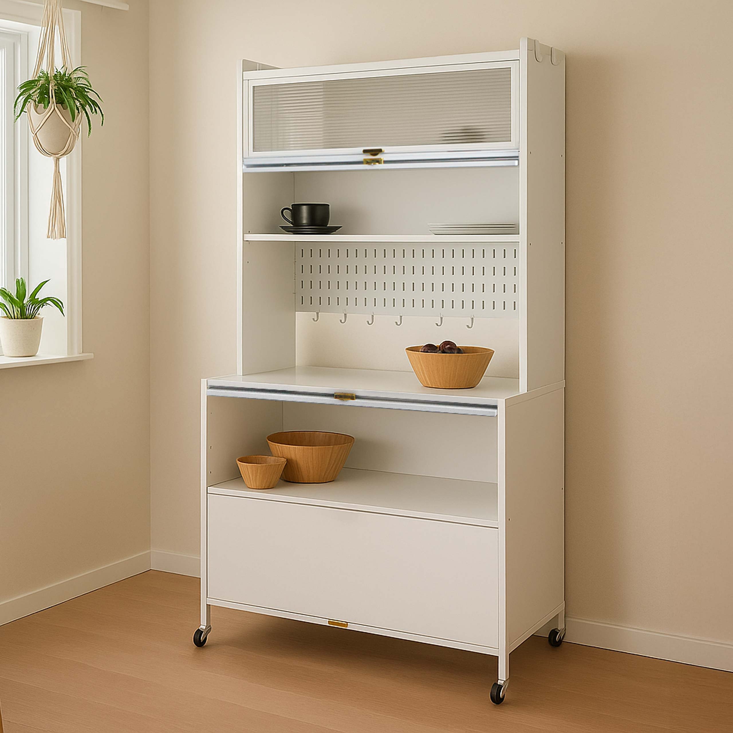 K&uuml;chenschrank MCW-O53, K&uuml;chenregal Schrank Arbeitsplatte Schrankf&auml;cher rollbar Metall 175x80x42cm ~ wei&szlig; - Bild 1