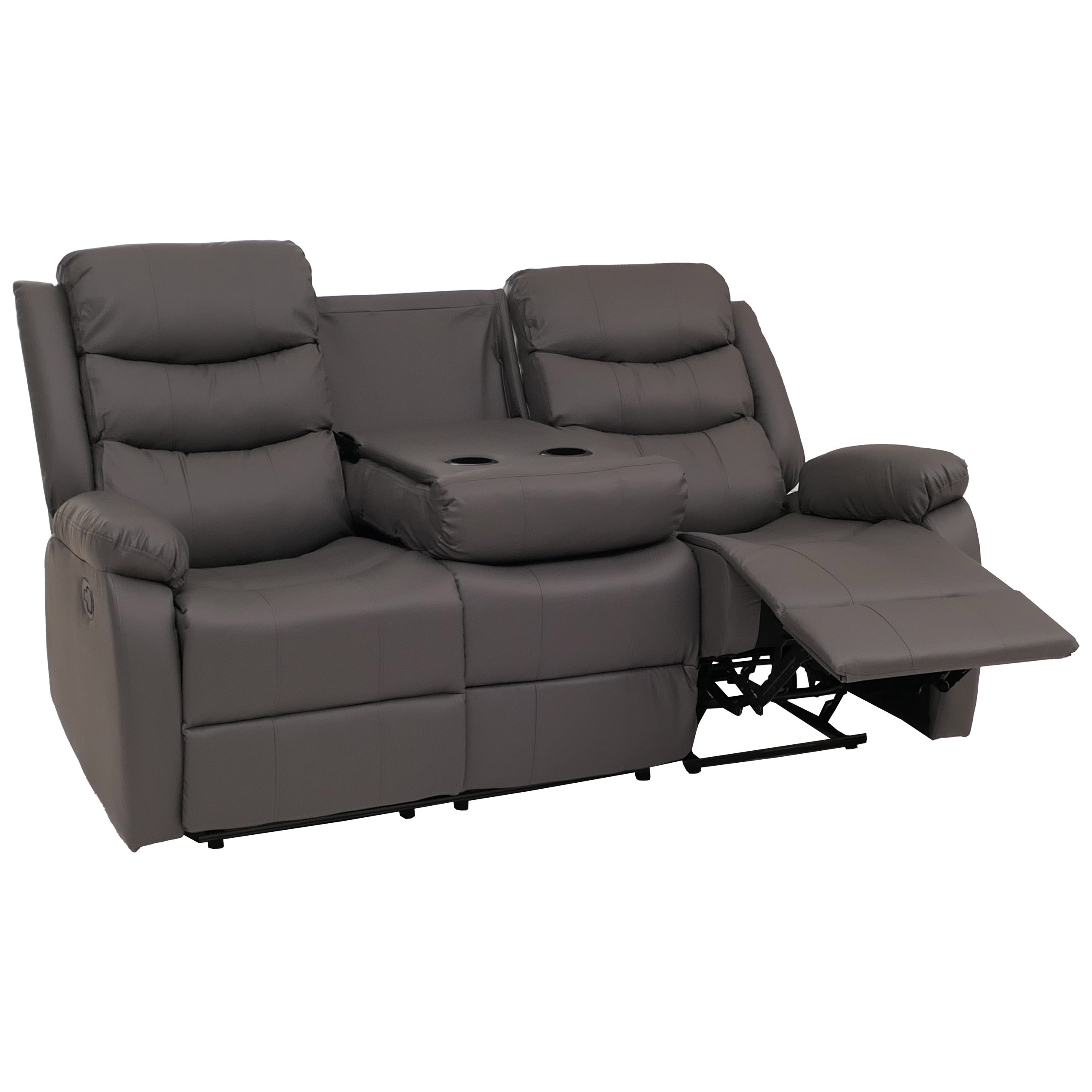 3er Kinosessel MCW-O62, Relaxsessel Fernsehsessel mit Armlehne Getr&auml;nkehalter, Liegefunktion Kunstleder ~ grau - Bild 1