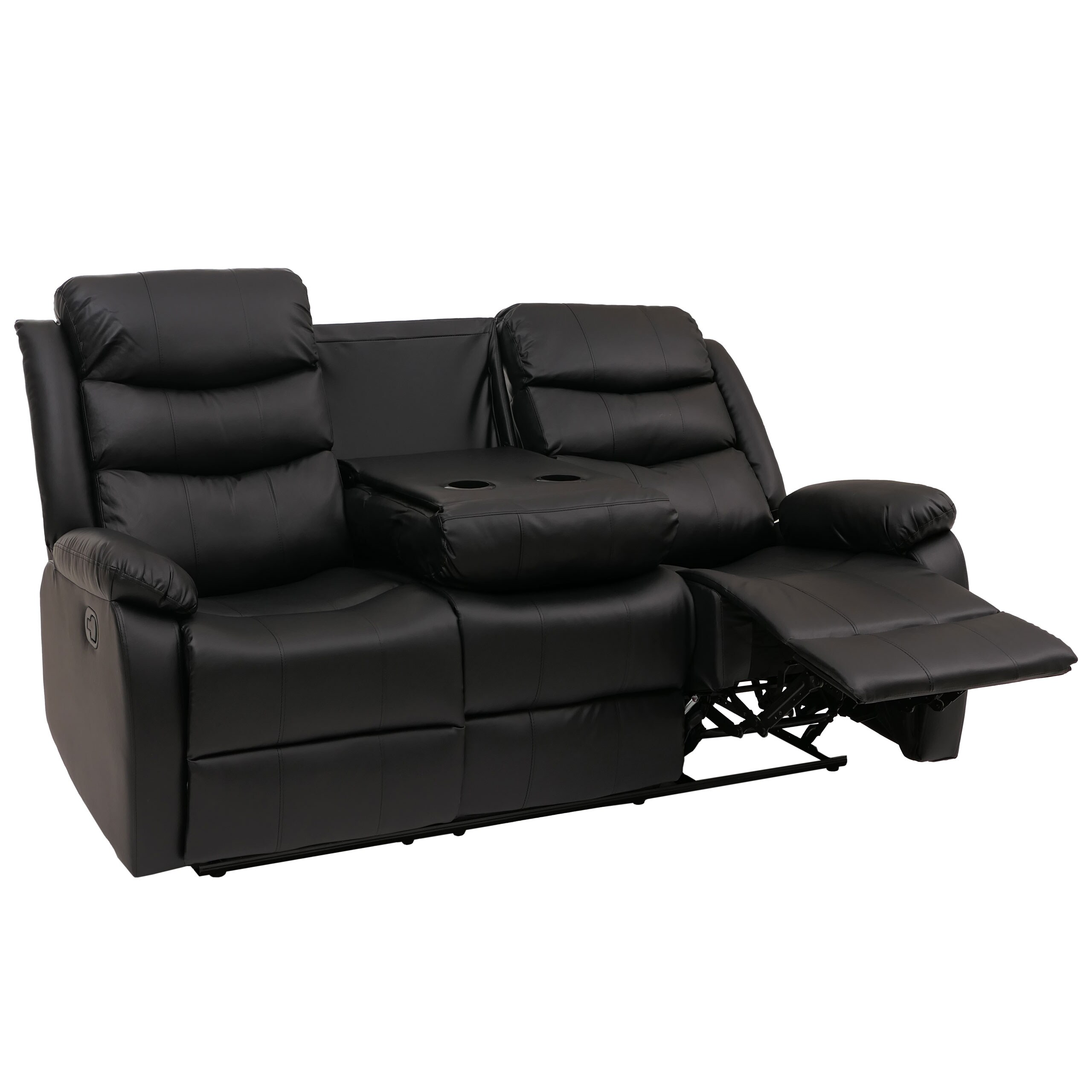3er Kinosessel MCW-O62, Relaxsessel Fernsehsessel mit Armlehne Getr&auml;nkehalter, Liegefunktion Kunstleder ~ schwarz - Bild 1