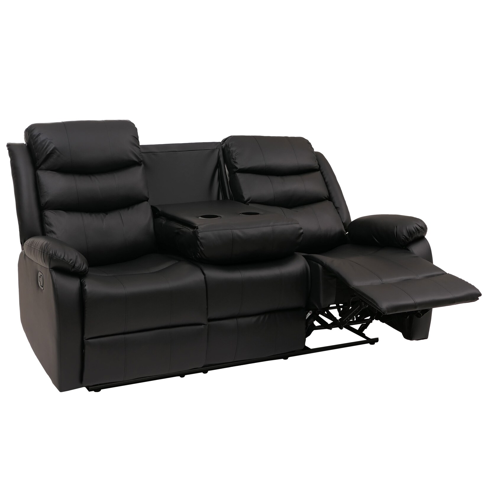 3er Kinosessel MCW-O62, Relaxsessel Fernsehsessel mit Armlehne Getränkehalter, Liegefunktion Kunstleder ~ schwarz | 04057651839592