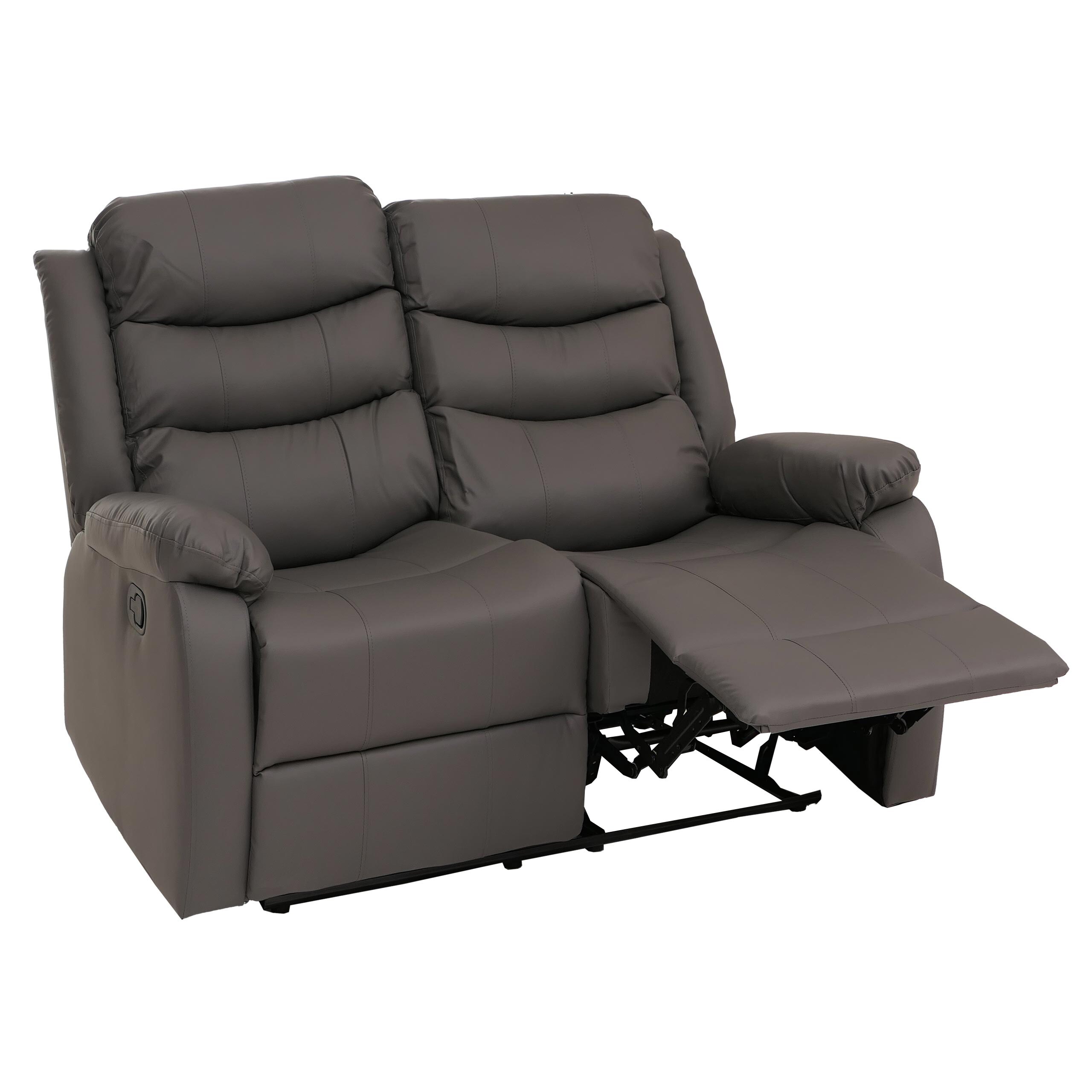 2er Kinosessel MCW-O62, Relaxsessel Fernsehsessel mit Armlehne, Liegefunktion Kunstleder ~ grau - Bild 1