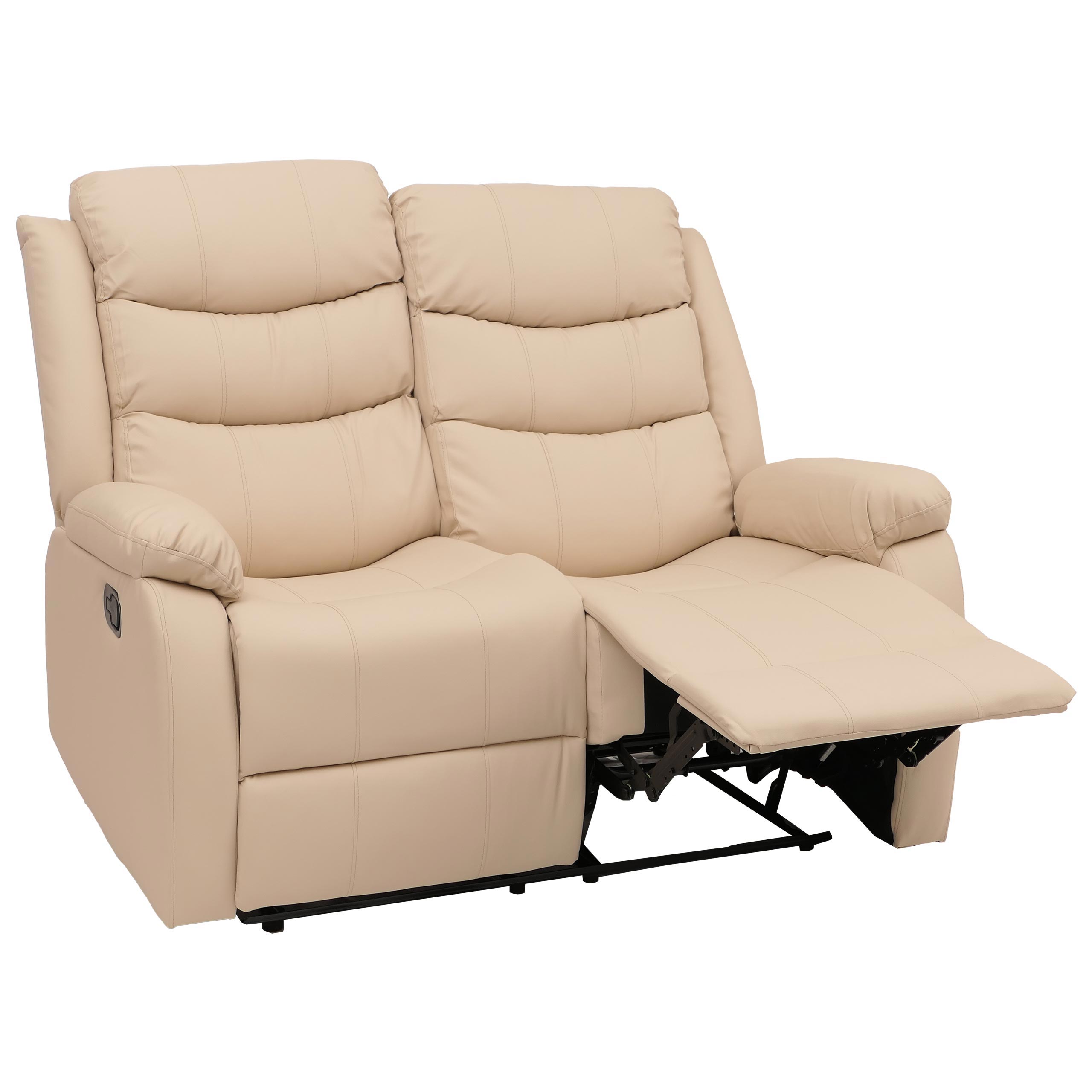 2er Kinosessel MCW-O62, Relaxsessel Fernsehsessel mit Armlehne, Liegefunktion Kunstleder ~ creme - Bild 1