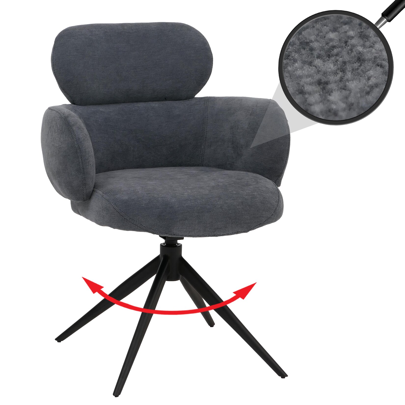Esszimmerstuhl MCW-O77, Küchenstuhl Polsterstuhl, drehbar Auto-Return, Stoff (310g/m²) Chenille Öko-Tex ~ grau-blau