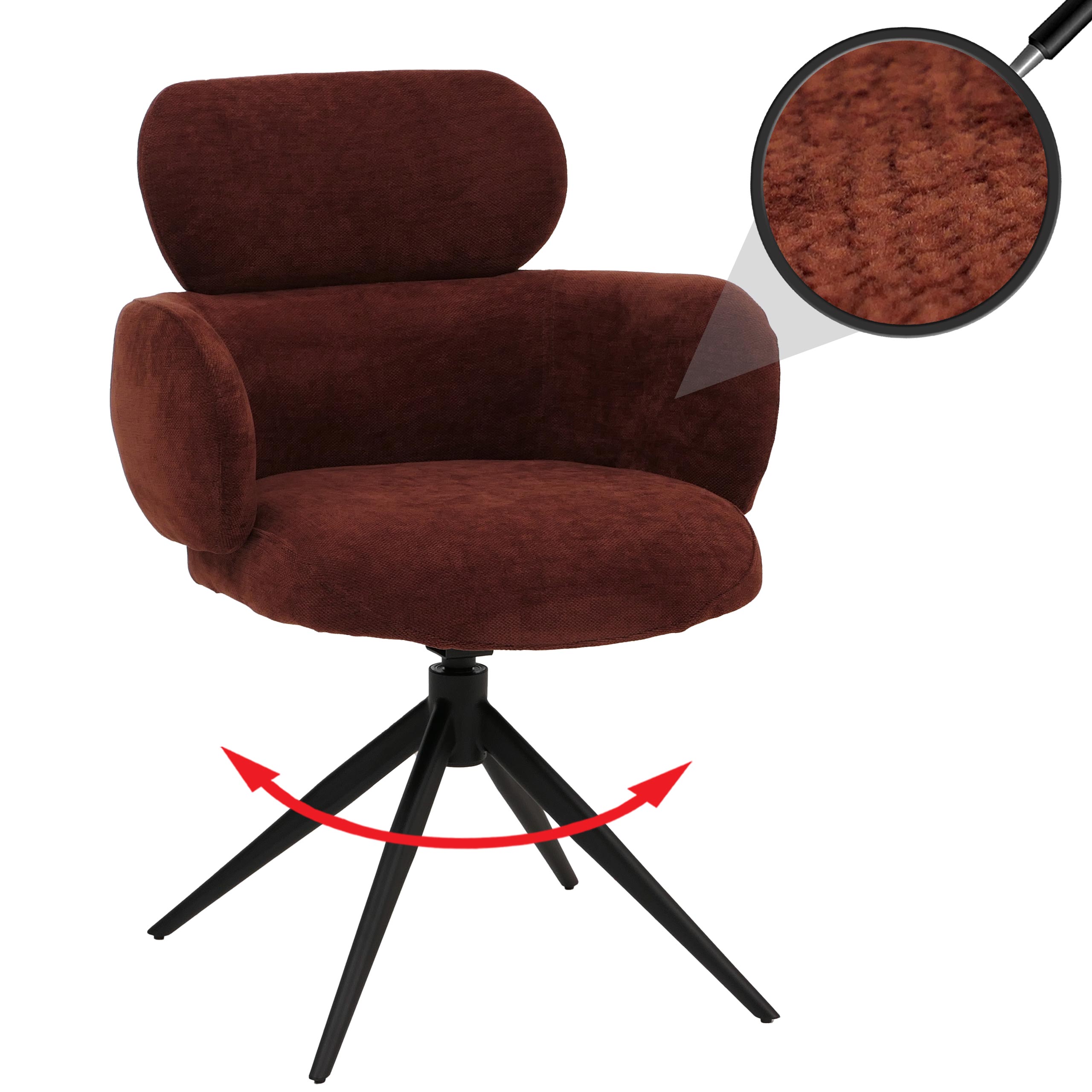 Esszimmerstuhl MCW-O77, K&uuml;chenstuhl Polsterstuhl, drehbar Auto-Return, Stoff (310g/m&sup2;) Chenille &Ouml;ko-Tex ~ rotbraun - Bild 1