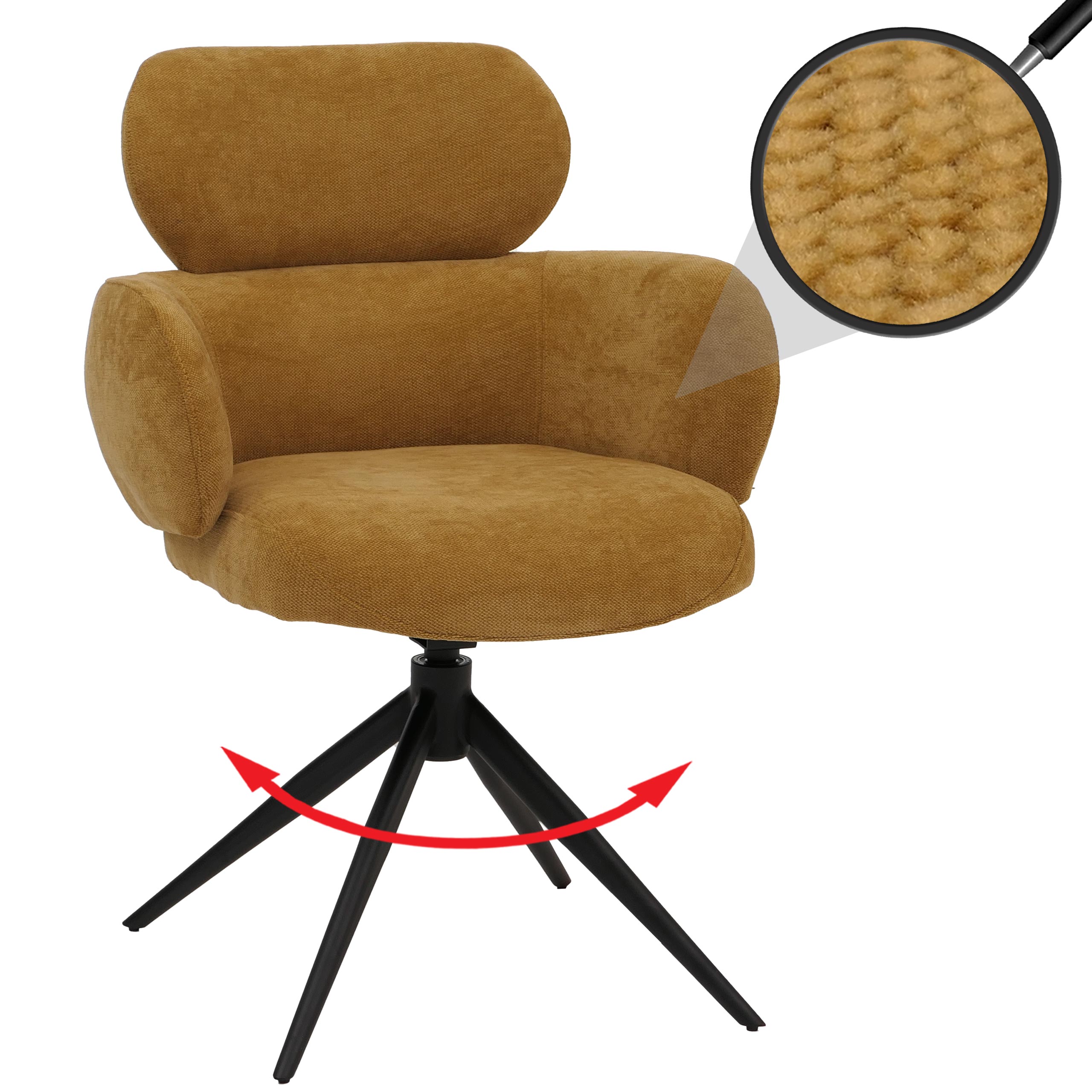 Esszimmerstuhl MCW-O77, K&uuml;chenstuhl Polsterstuhl, drehbar Auto-Return, Stoff (310g/m&sup2;) Chenille &Ouml;ko-Tex ~ senfgelb - Bild 1