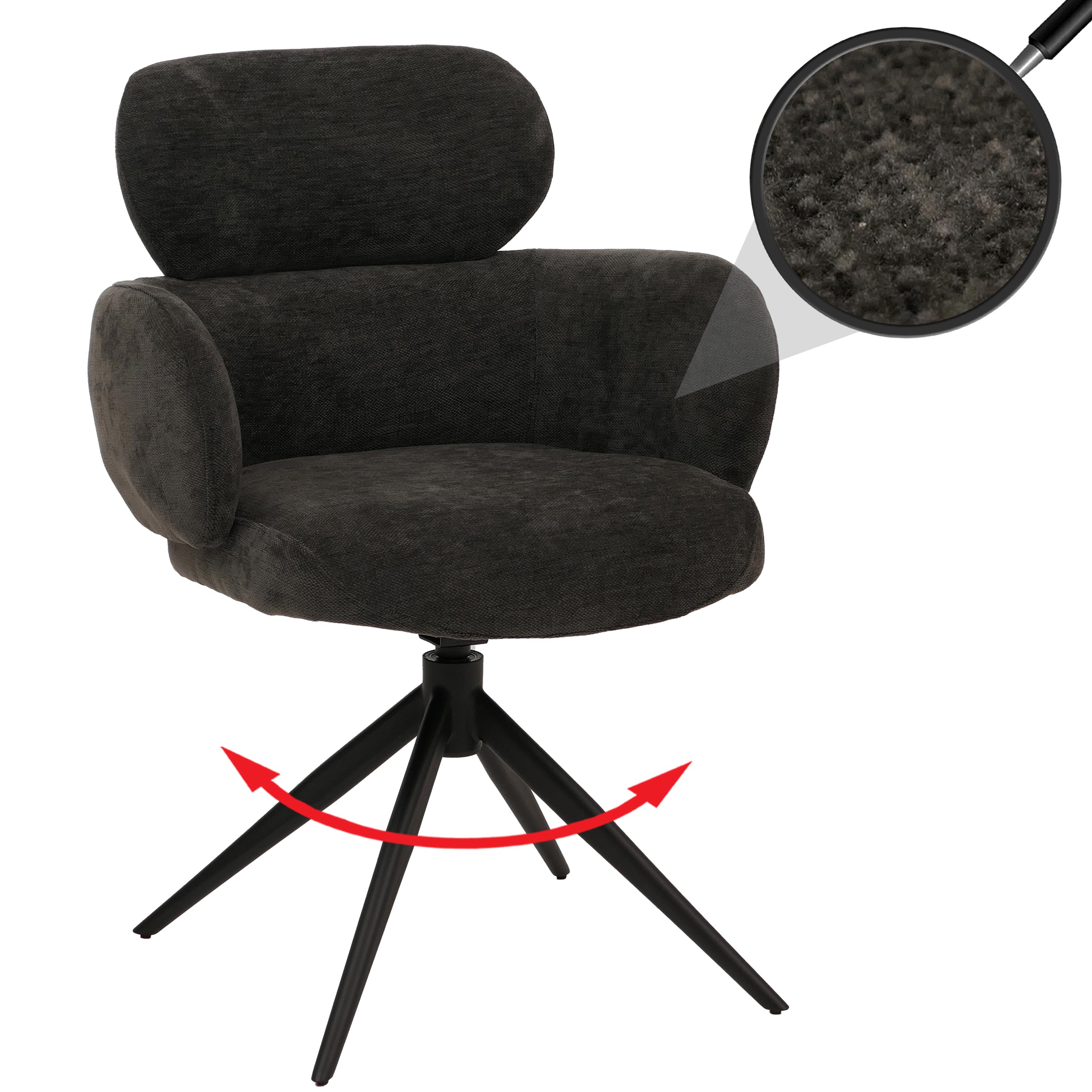Esszimmerstuhl MCW-O77, K&uuml;chenstuhl Polsterstuhl, drehbar Auto-Return, Stoff (310g/m&sup2;) Chenille &Ouml;ko-Tex ~ anthrazit - Bild 1