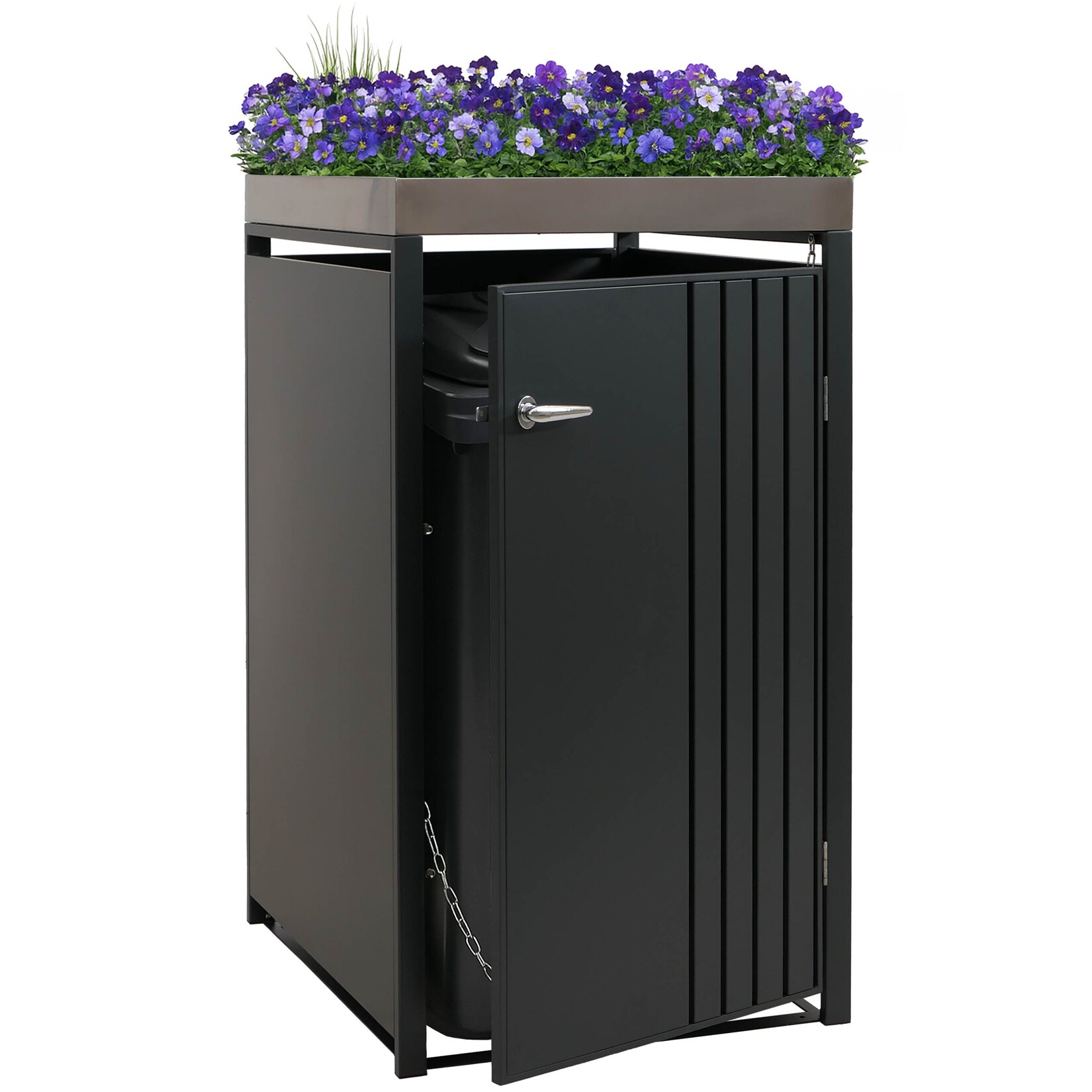 1er-Mülltonnenverkleidung MCW-O67, Mülltonnenbox mit Pflanzkasten, Metall 125x68x84cm 35kg ~ anthrazit