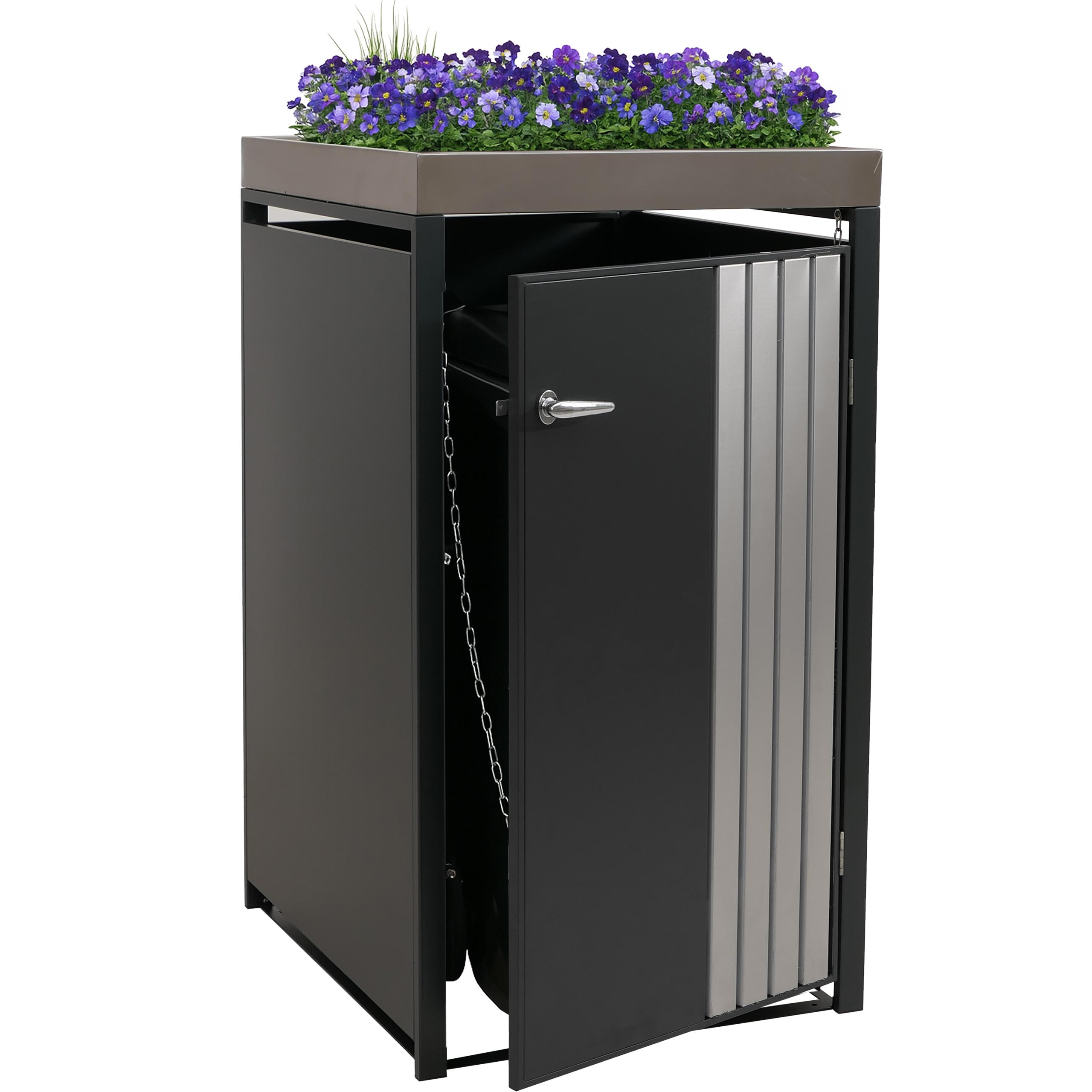 1er-M&uuml;lltonnenverkleidung MCW-O67, M&uuml;lltonnenbox mit Pflanzkasten, Metall 125x68x84cm 35kg ~ anthrazit Edelstahl - Bild 1