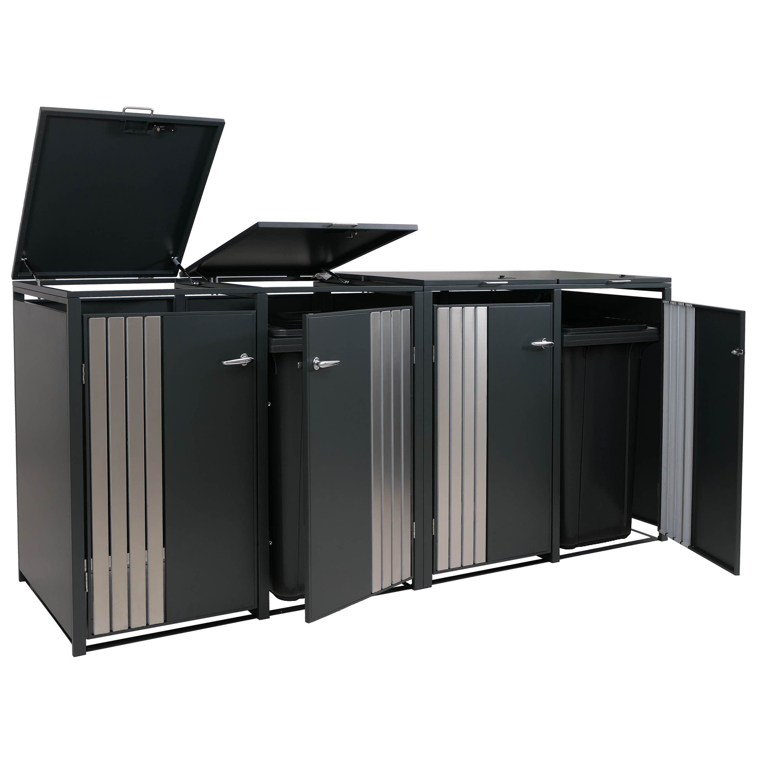 4er-M&uuml;lltonnenverkleidung MCW-O67, M&uuml;lltonnenbox mit Deckel, Metall 122x264x84cm 104kg ~ anthrazit Edelstahl - Bild 1