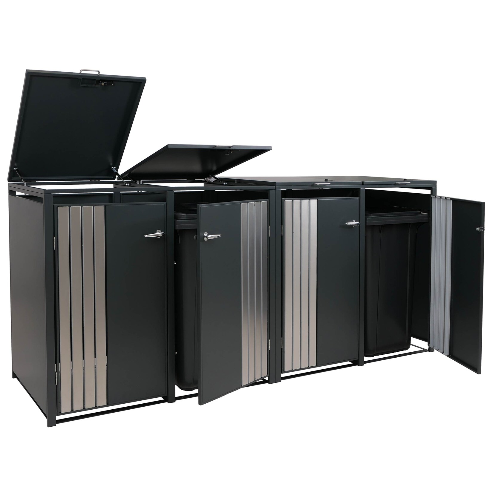 4er-Mülltonnenverkleidung MCW-O67, Mülltonnenbox mit Deckel, Metall 122x264x84cm 104kg ~ anthrazit Edelstahl