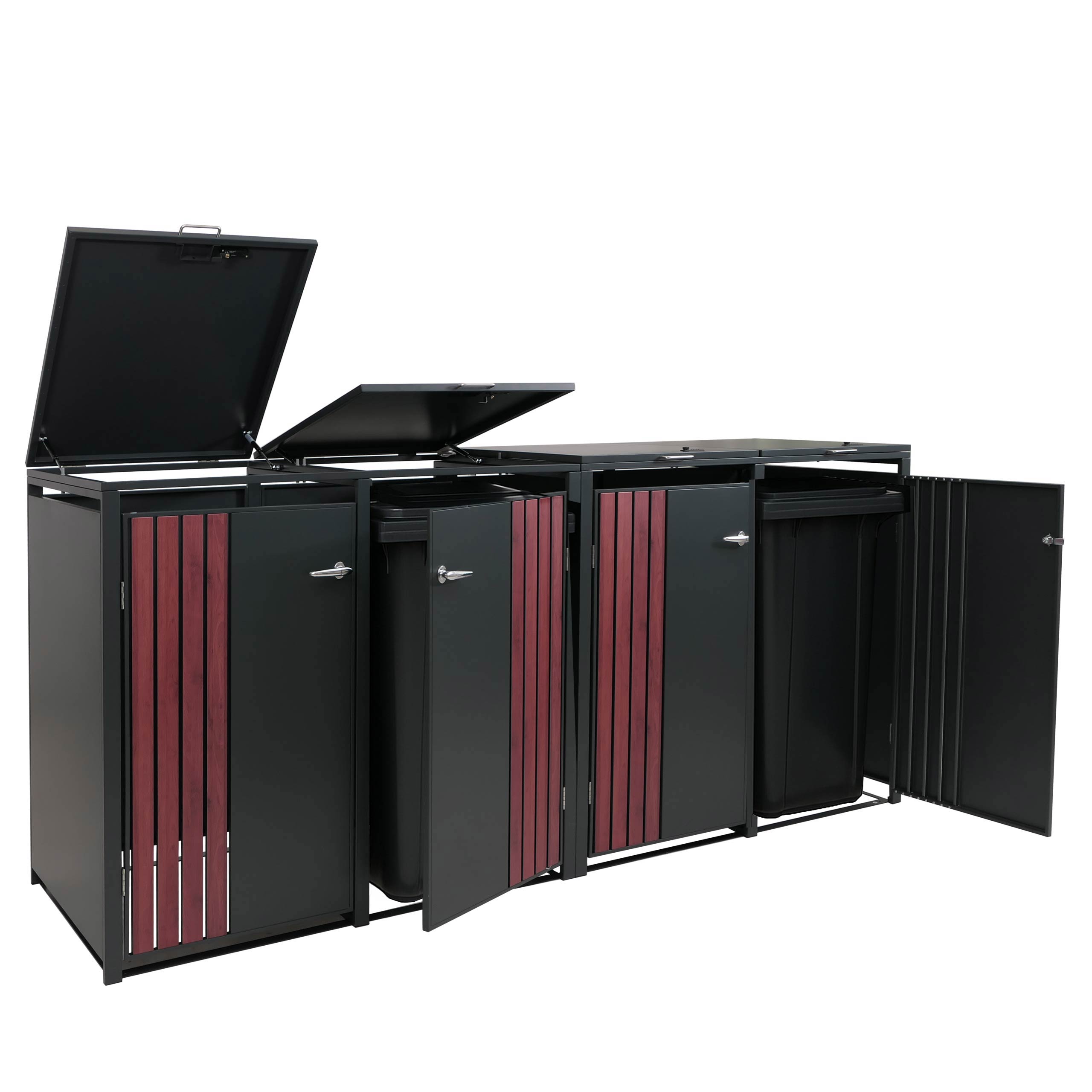 4er-M&uuml;lltonnenverkleidung MCW-O67, M&uuml;lltonnenbox mit Deckel, Metall 122x264x84cm 104kg ~ anthrazit Holzoptik dunkel - Bild 1