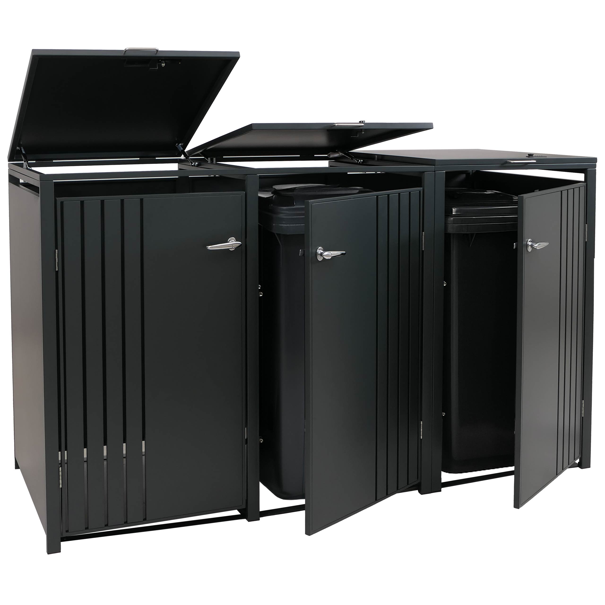 3er-M&uuml;lltonnenverkleidung MCW-O67, M&uuml;lltonnenbox mit Deckel, Metall 122x200x84cm 83kg ~ verzinkt anthrazit - Bild 1