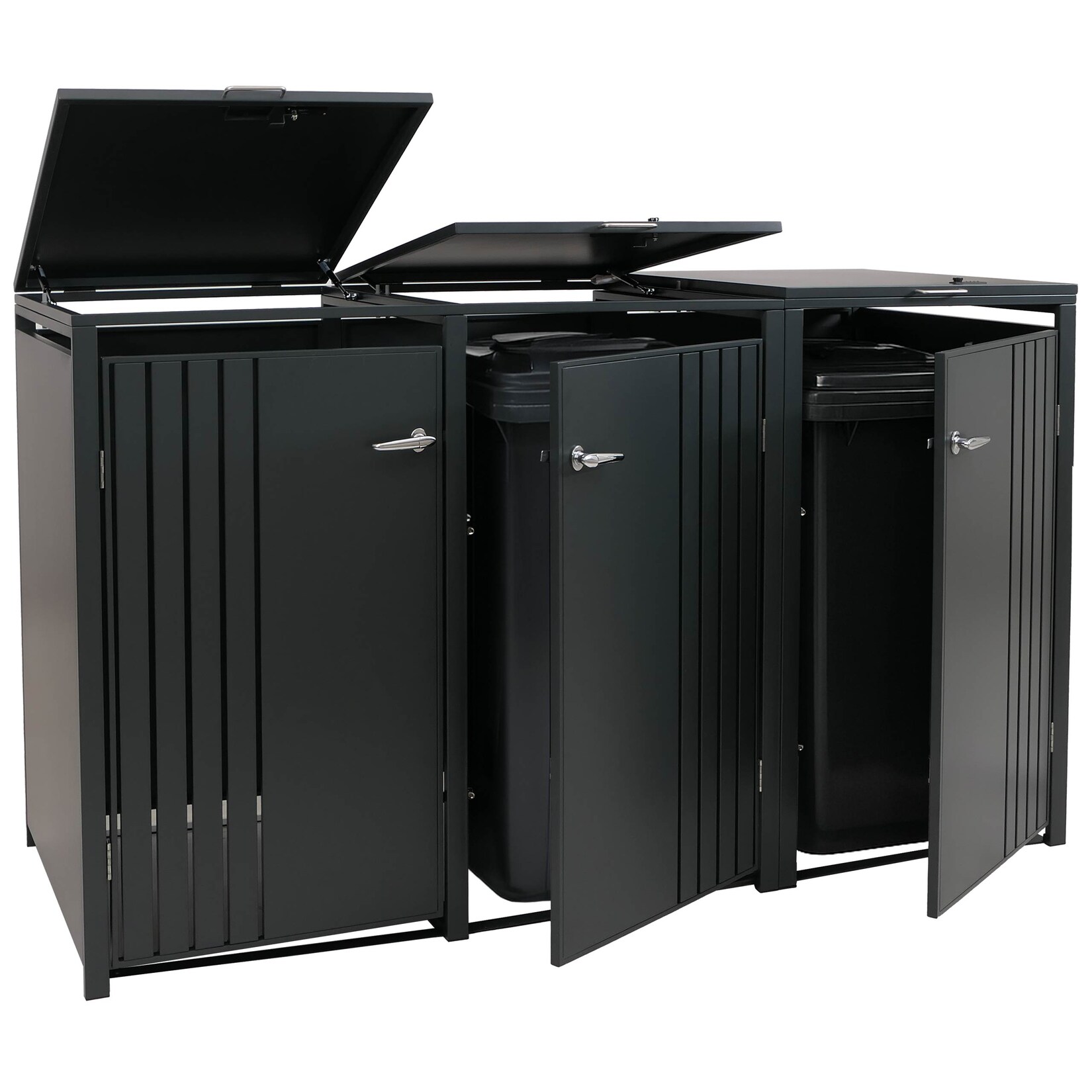 3er-Mülltonnenverkleidung MCW-O67, Mülltonnenbox mit Deckel, Metall 122x200x84cm 83kg ~ verzinkt anthrazit