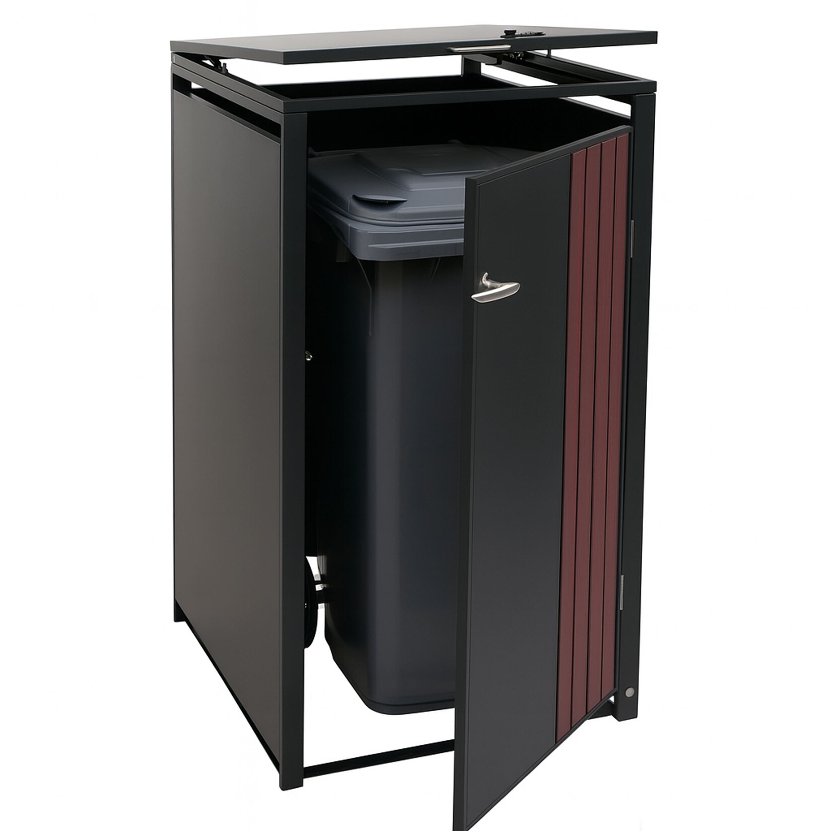 1er-Mülltonnenverkleidung MCW-O67, Mülltonnenbox mit Deckel, Metall 122x68x84cm 35kg ~ anthrazit Holzoptik dunkel