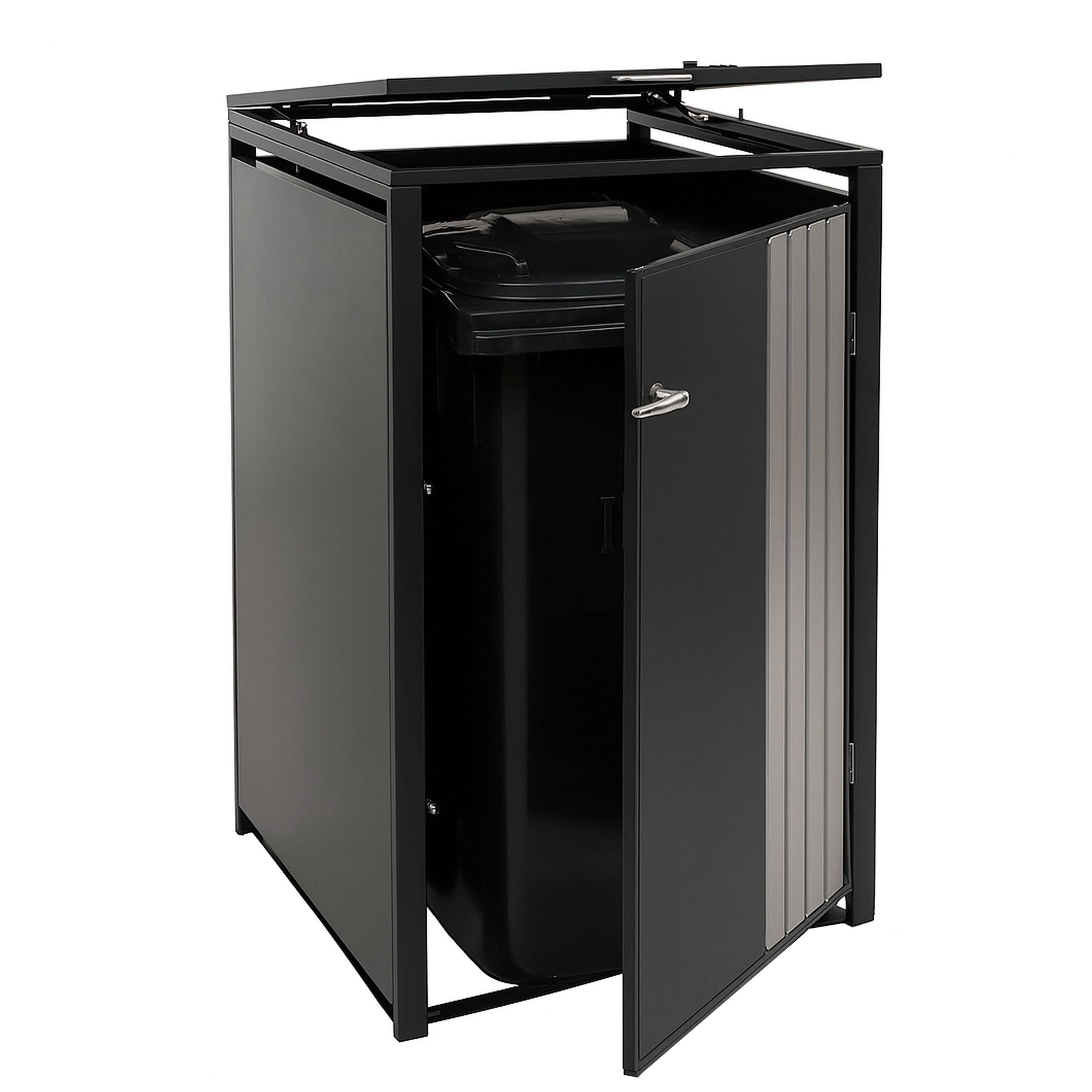 1er-M&uuml;lltonnenverkleidung MCW-O67, M&uuml;lltonnenbox mit Deckel, Metall 122x68x84cm 35kg ~ anthrazit Edelstahl - Bild 1