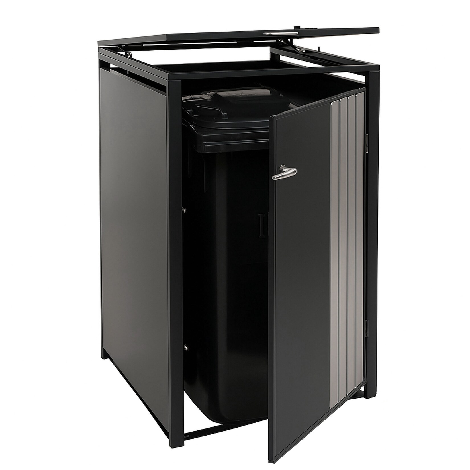 1er-Mülltonnenverkleidung MCW-O67, Mülltonnenbox mit Deckel, Metall 122x68x84cm 35kg ~ anthrazit Edelstahl
