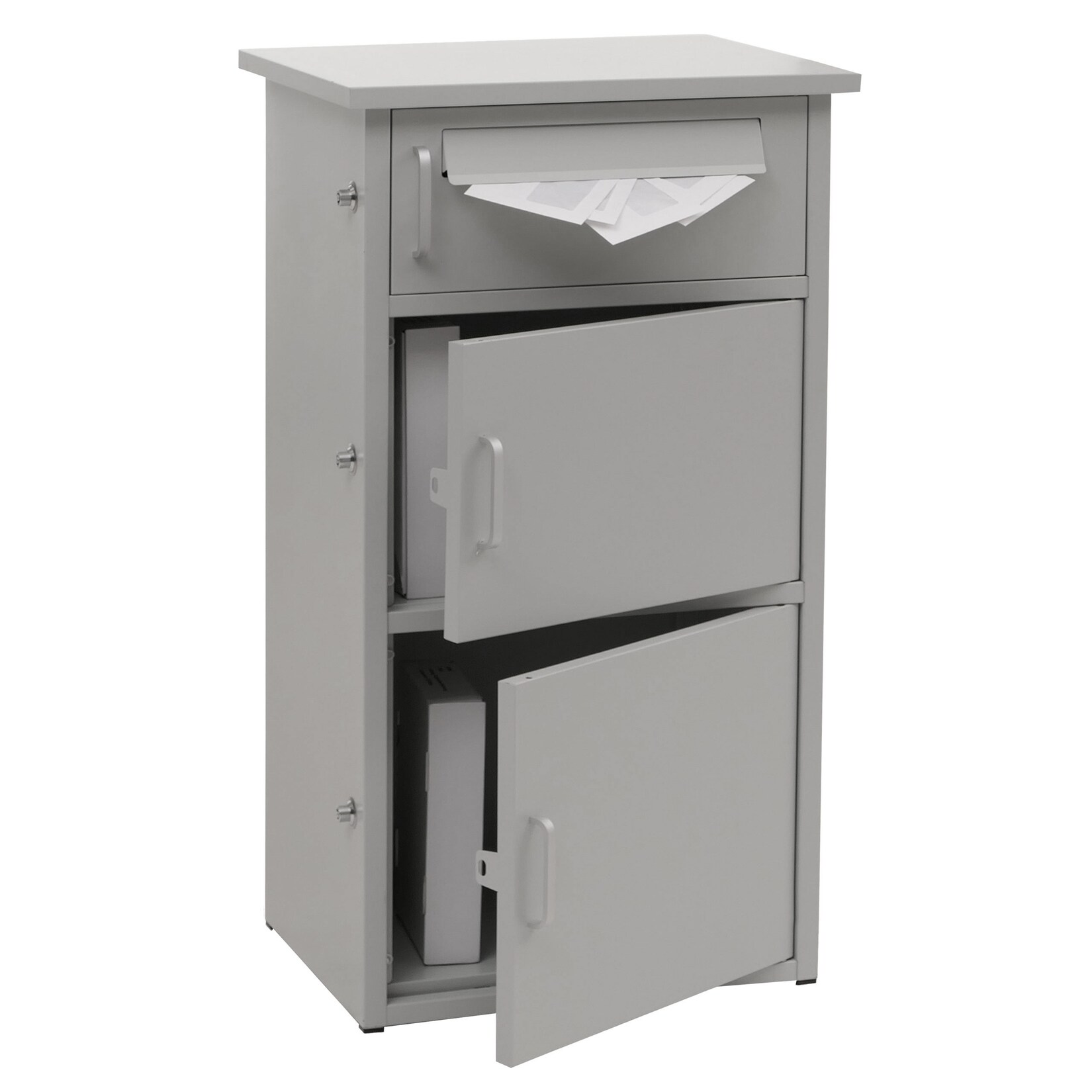 Paketkasten MCW-O51, Paketbox Paketfach Paketstation Briefkasten 3 Fächer, Stahl 89x49x38cm ~ hellgrau | 04057651769523