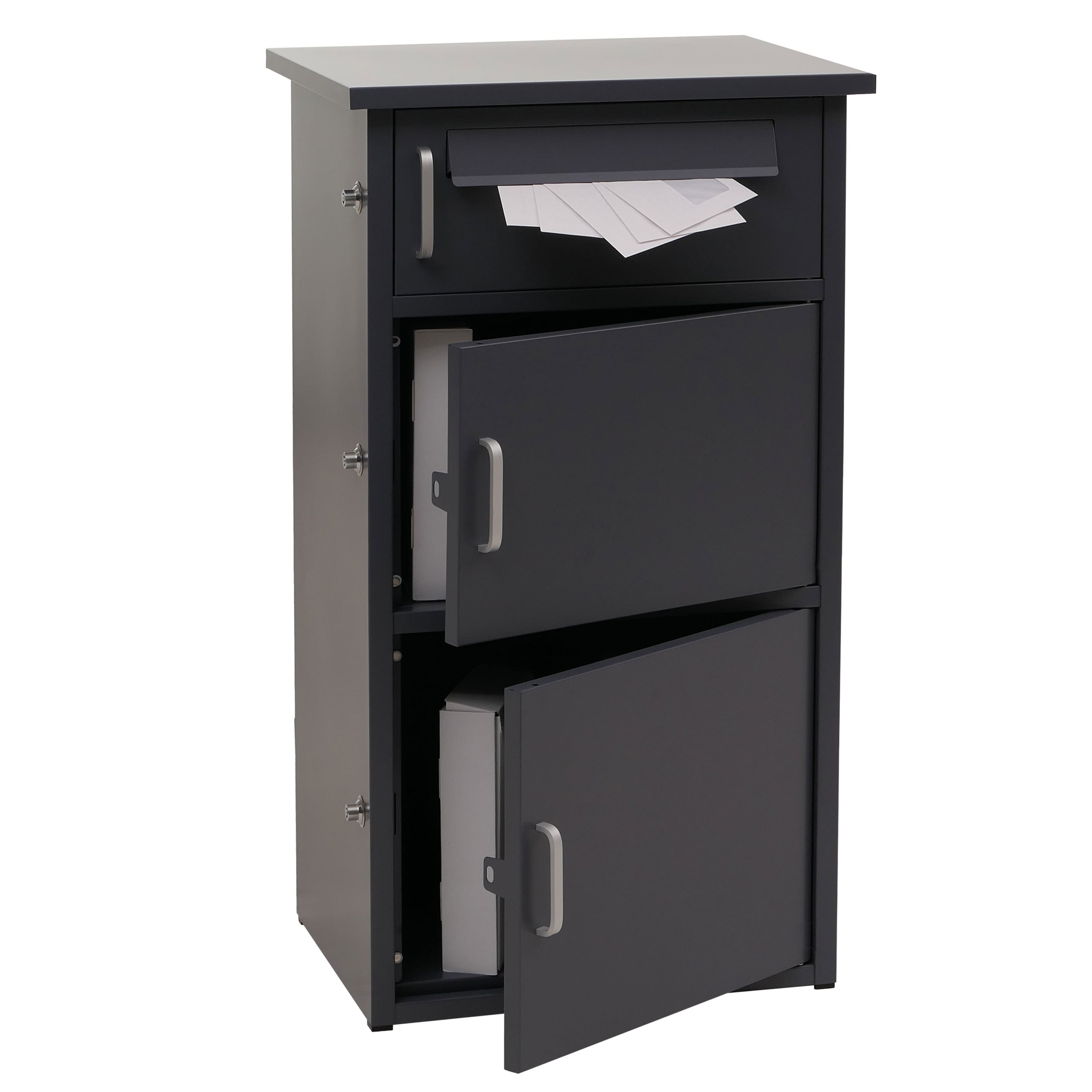 Paketkasten MCW-O51, Paketbox Paketfach Paketstation Briefkasten 3 F&auml;cher, Stahl 89x49x38cm ~ dunkelgrau - Bild 1