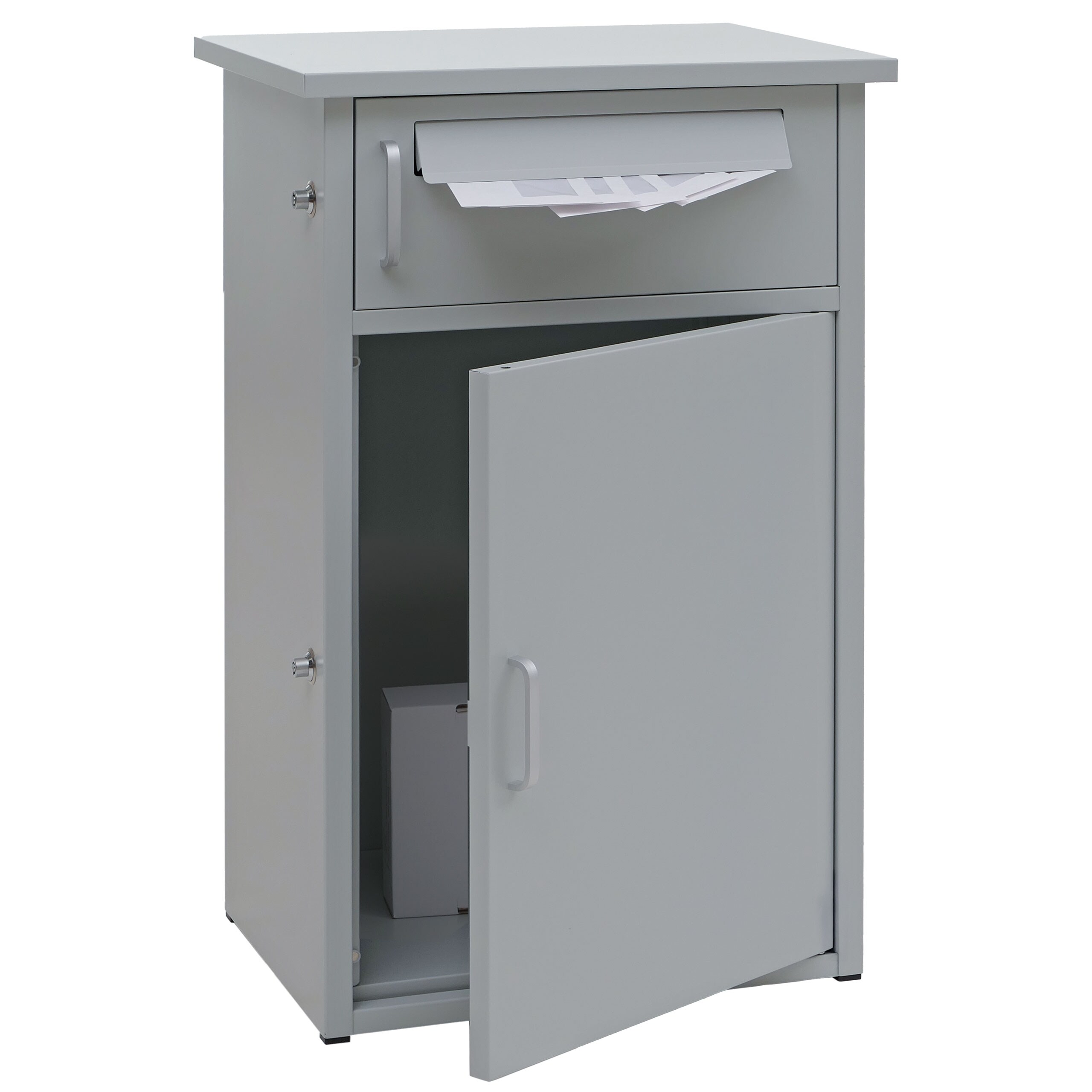 Paketkasten MCW-O51, Paketbox Paketfach Paketstation Briefkasten 2 F&auml;cher, Stahl 78x49x38cm ~ hellgrau - Bild 1