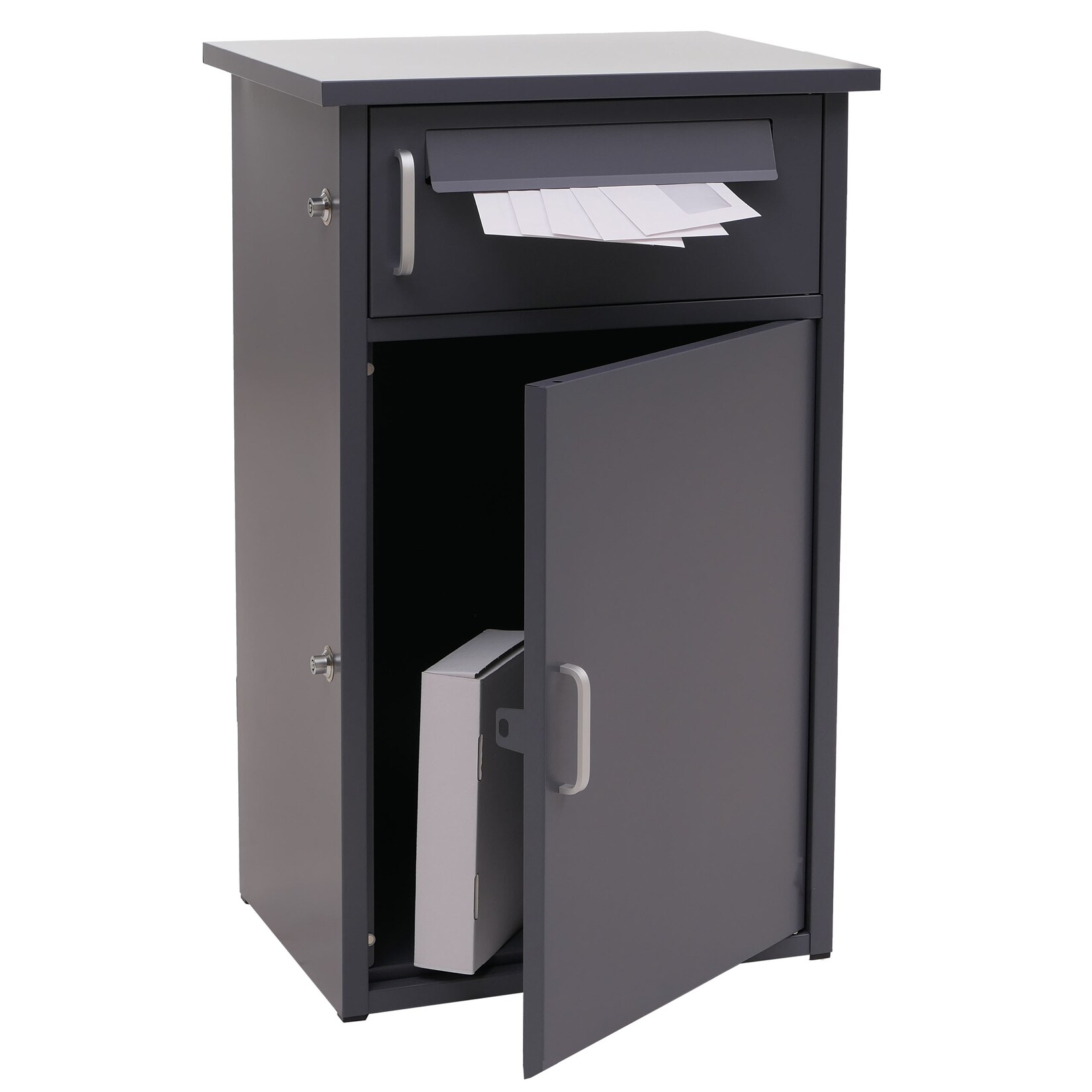 Paketkasten MCW-O51, Paketbox Paketfach Paketstation Briefkasten 2 Fächer, Stahl 78x49x38cm ~ dunkelgrau