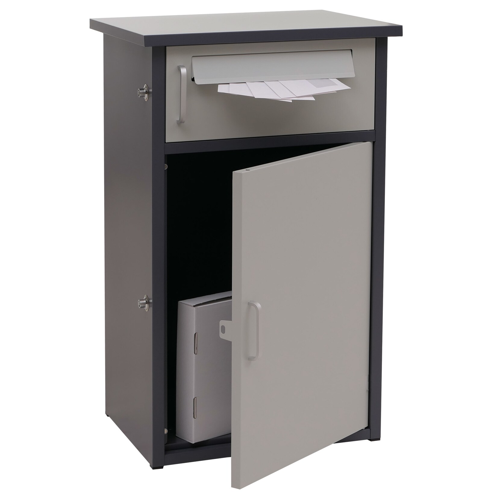 Paketkasten MCW-O51, Paketbox Paketfach Paketstation Briefkasten 2 Fächer, Stahl 78x49x38cm ~ dunkelgrau/hellgrau