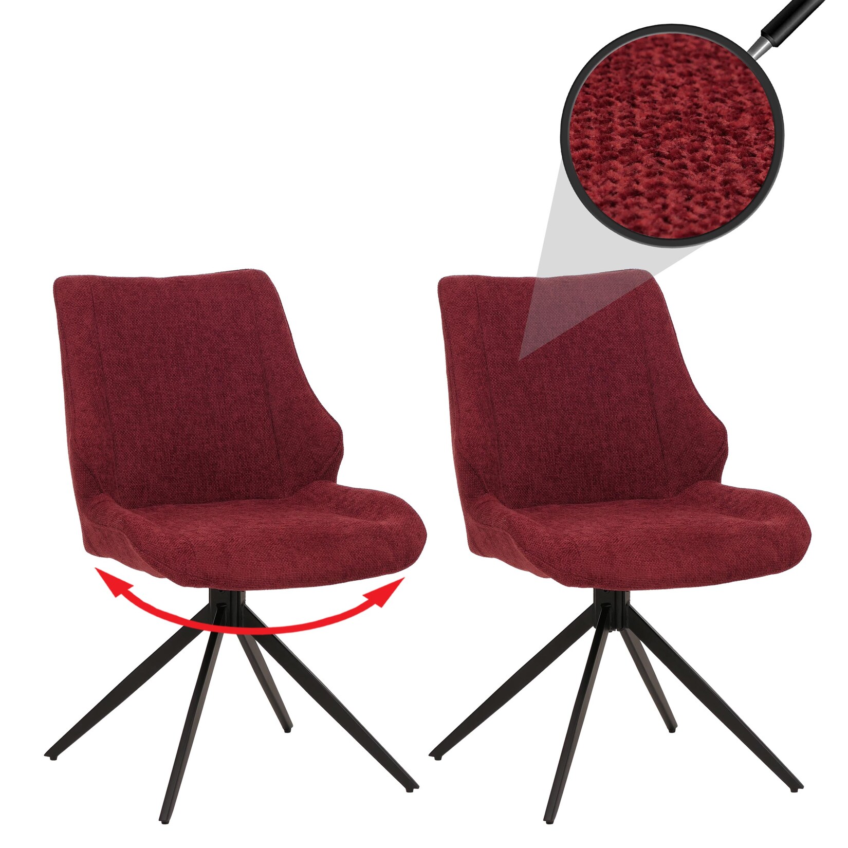 2er-Set Esszimmerstuhl MCW-O48, Küchenstuhl, drehbar Auto-Return, Stoff/Textil Chenille (320g/m²) Öko-Tex ~ bordeaux