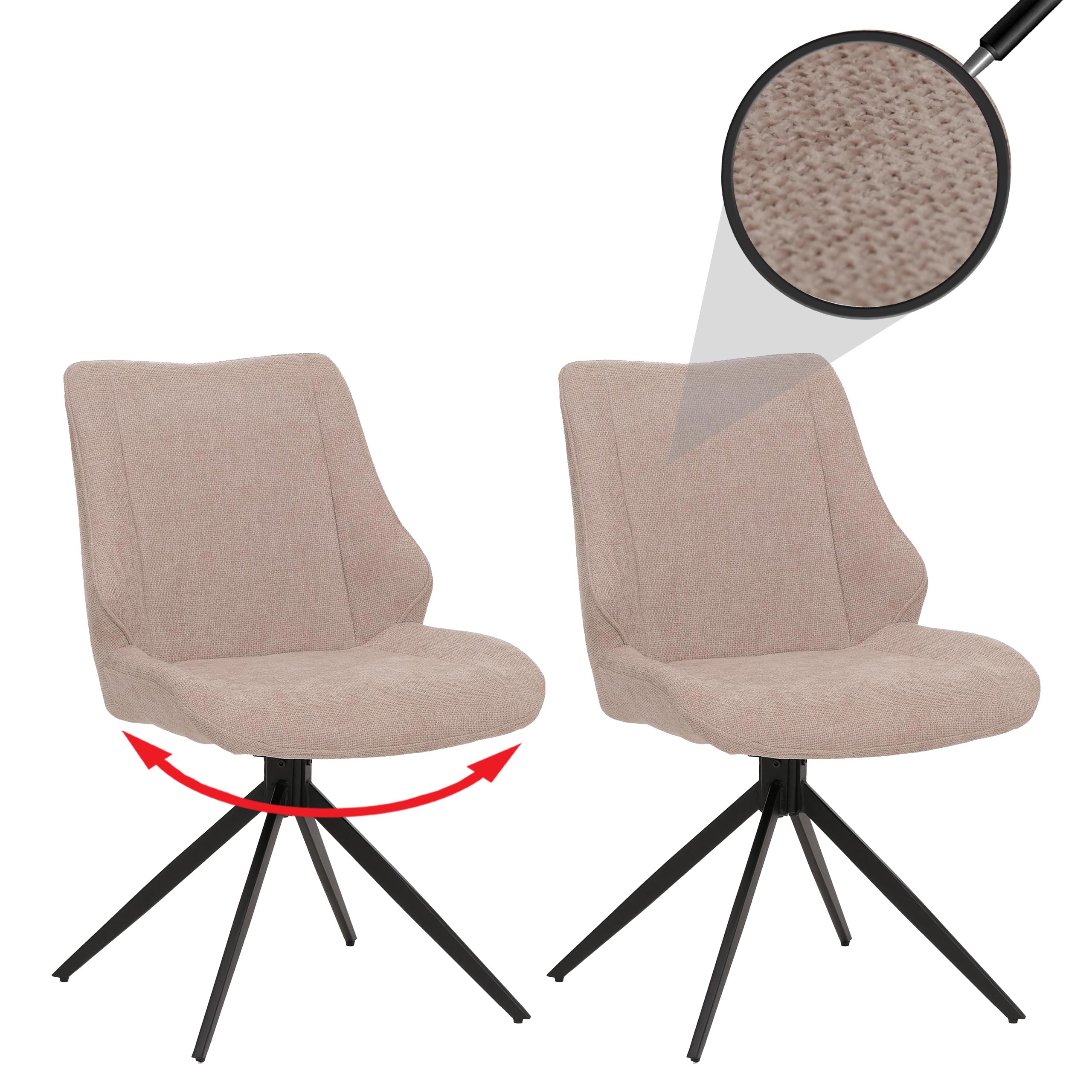 2er-Set Esszimmerstuhl MCW-O48, K&uuml;chenstuhl, drehbar Auto-Return, Stoff/Textil Chenille (320g/m&sup2;) &Ouml;ko-Tex ~ beige - Bild 1
