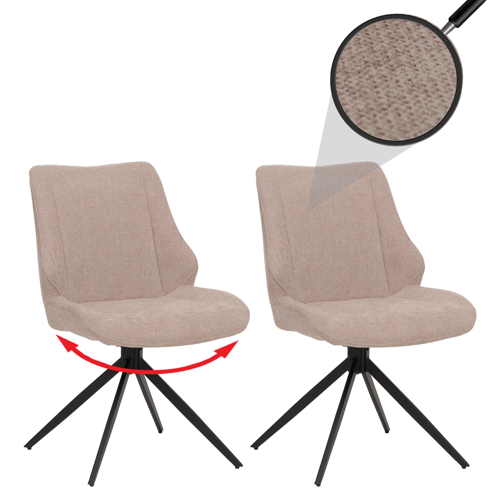 2er-Set Esszimmerstuhl MCW-O48, Küchenstuhl, drehbar Auto-Return, Stoff/Textil Chenille (320g/m²) Öko-Tex ~ beige