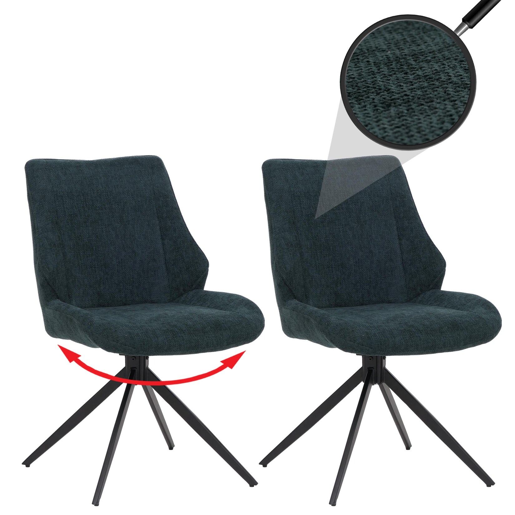 2er-Set Esszimmerstuhl MCW-O48, Küchenstuhl, drehbar Auto-Return, Stoff/Textil Chenille (320g/m²) Öko-Tex ~ petrol-grün