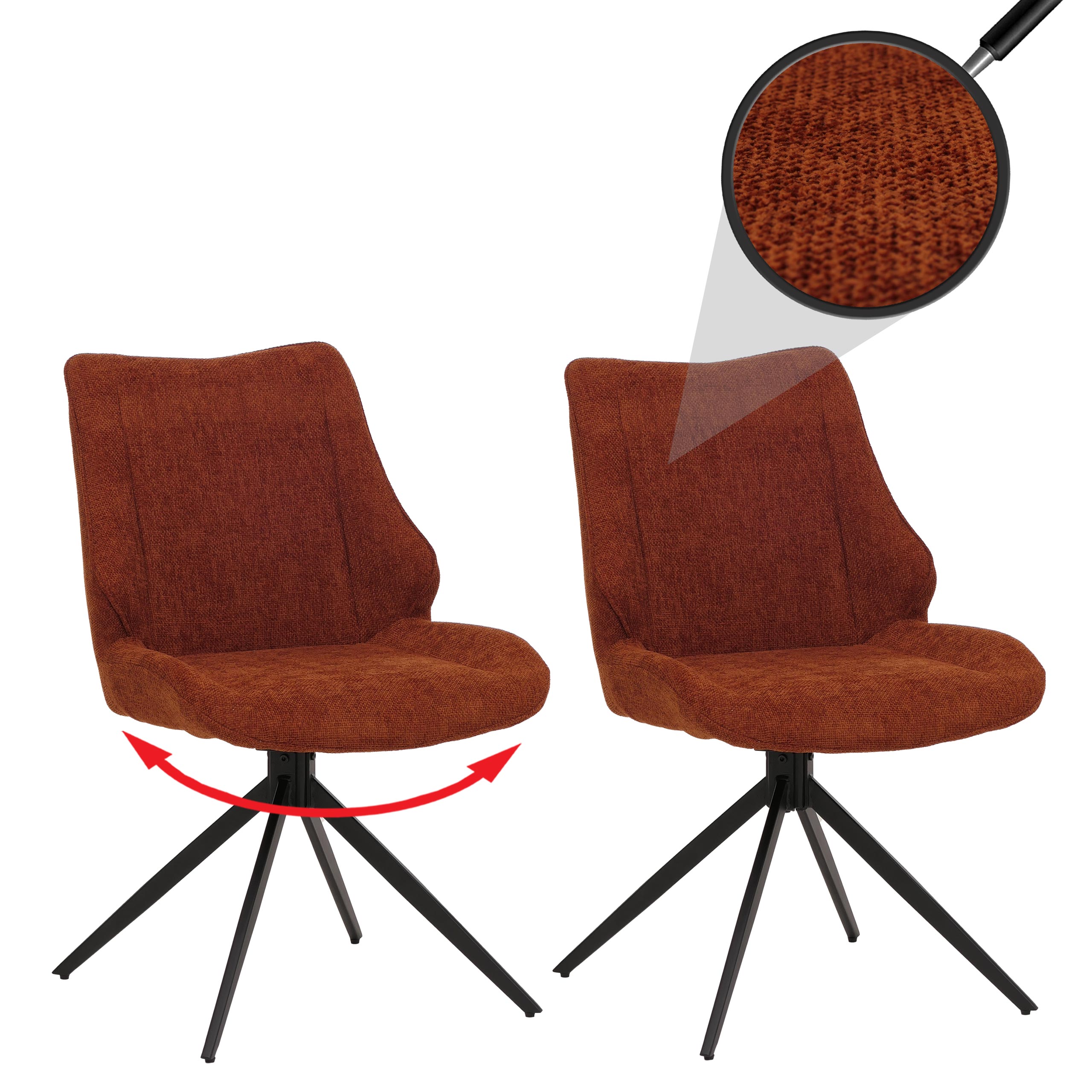 2er-Set Esszimmerstuhl MCW-O48, K&uuml;chenstuhl, drehbar Auto-Return, Stoff/Textil Chenille (320g/m&sup2;) &Ouml;ko-Tex ~ rotbraun - Bild 1