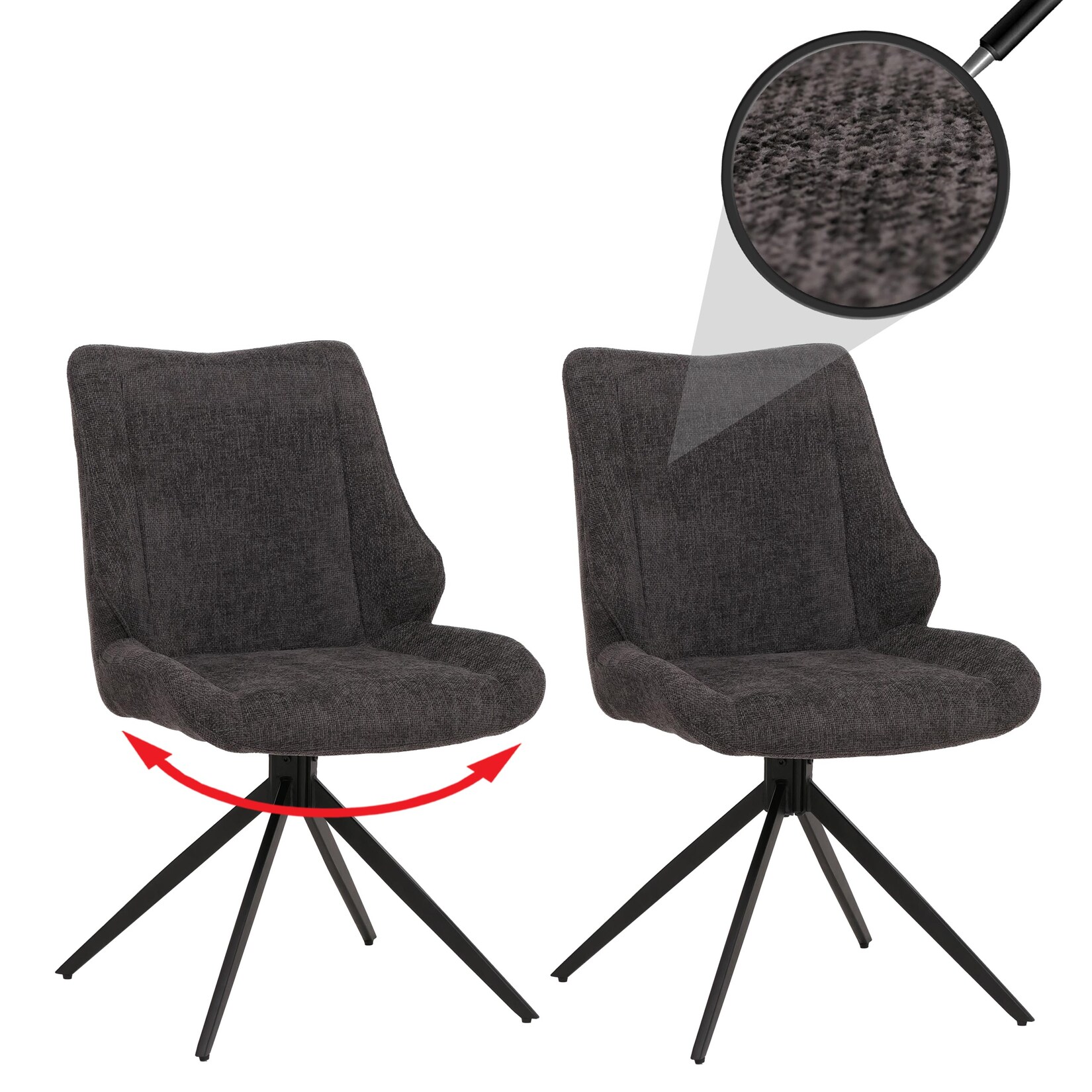 2er-Set Esszimmerstuhl MCW-O48, Küchenstuhl, drehbar Auto-Return, Stoff/Textil Chenille (320g/m²) Öko-Tex ~ grau