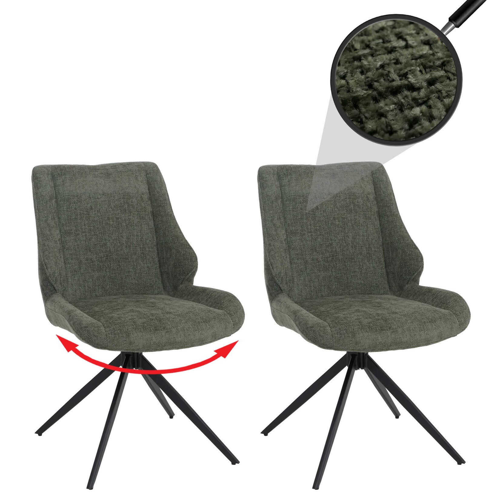 2er-Set Esszimmerstuhl MCW-O48, Küchenstuhl, drehbar Auto-Return, Stoff/Textil Chenille (320g/m²) Öko-Tex ~ grün