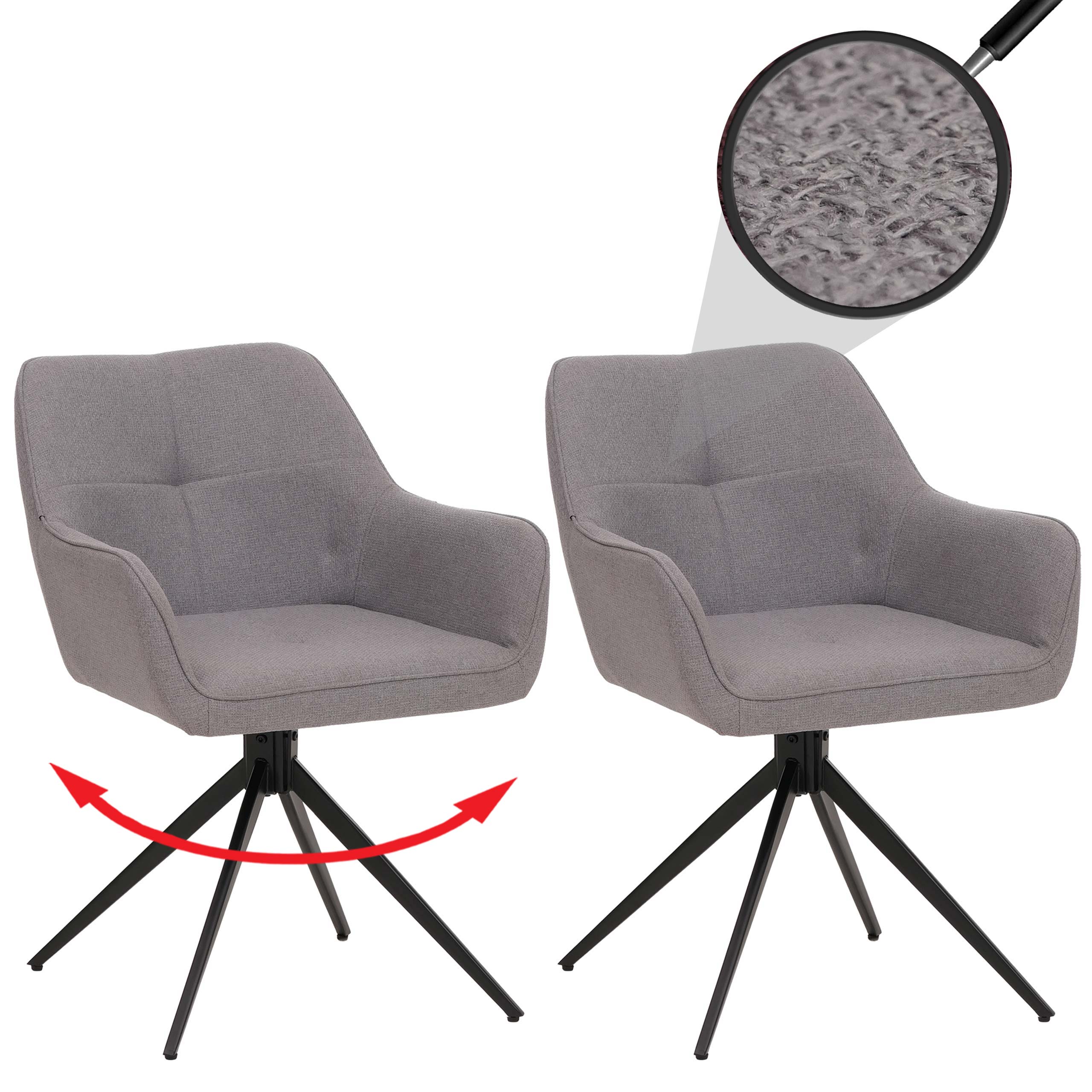 2er-Set Esszimmerstuhl MCW-O47, K&uuml;chenstuhl Armlehne, drehbar Auto-Return, Stoff/Textil (270g/m&sup2;) ~ hellgrau - Bild 1