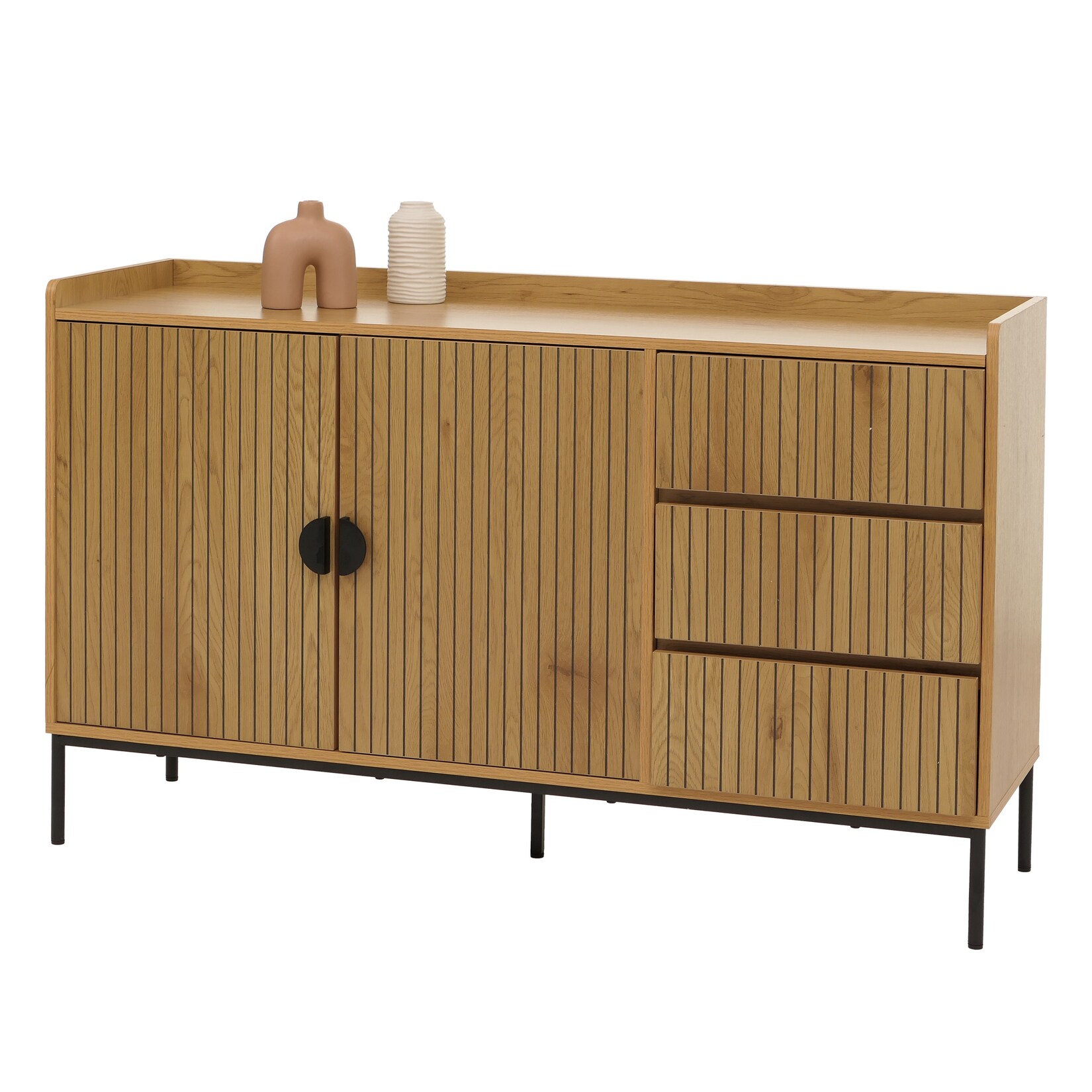 Sideboard MCW-O39, Kommode Schrank Anrichte, 3 Schubladen 2 Türen, Holz Melamin 80x130x42cm ~ natur