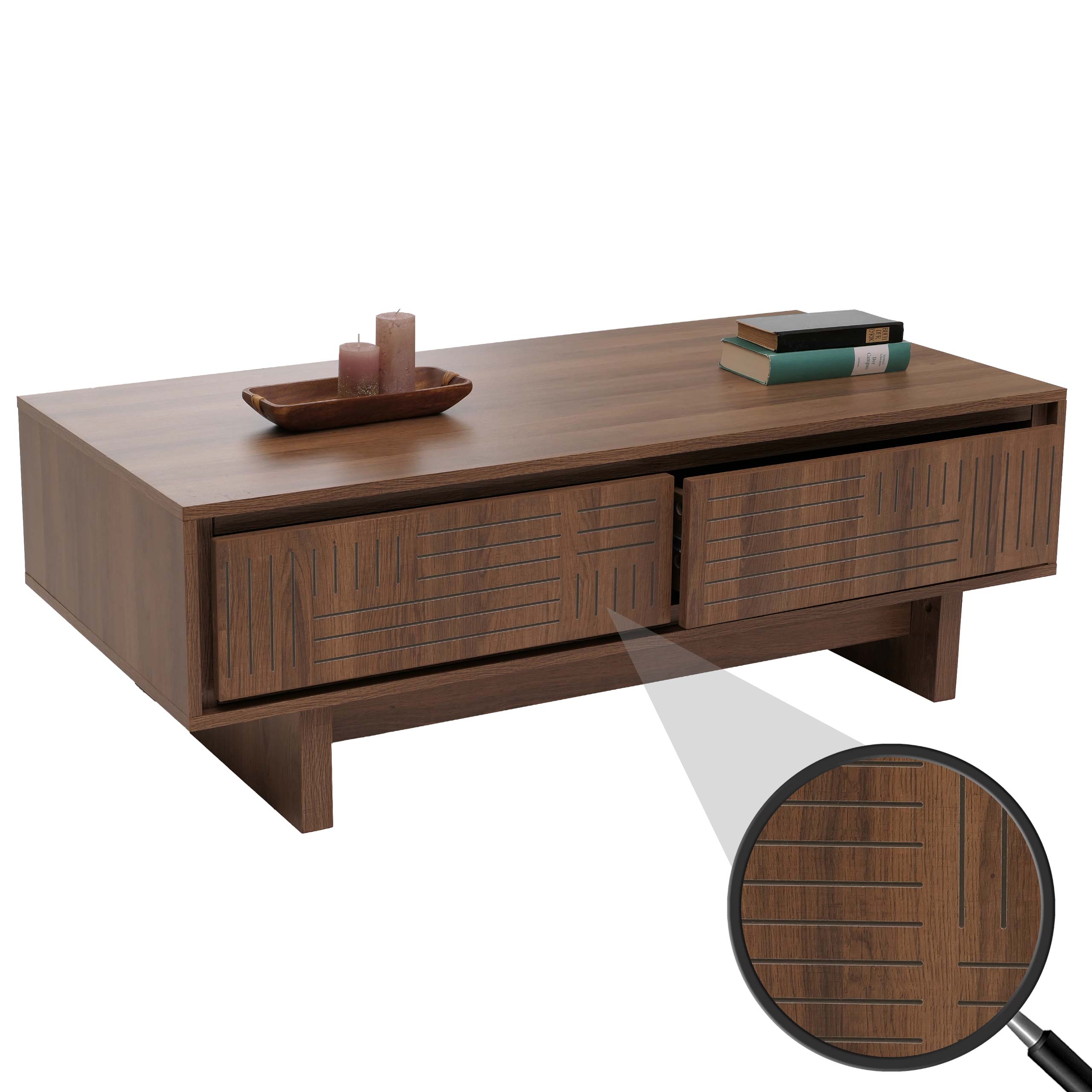 Couchtisch MCW-O33, Sofatisch Wohnzimmertisch Beistelltisch, 2 Schubladen 2 F&auml;cher, Melamin 40x120x60cm ~ braun - Bild 1