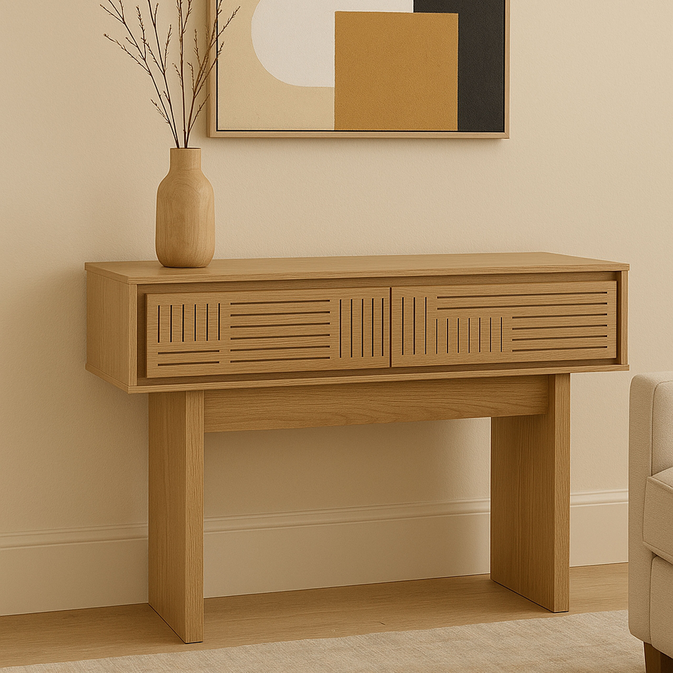 Konsolentisch MCW-O31, Telefontisch Beistelltisch Ablagetisch, Schublade Melamin 86x110x41cm ~ Ulme natur - Bild 1