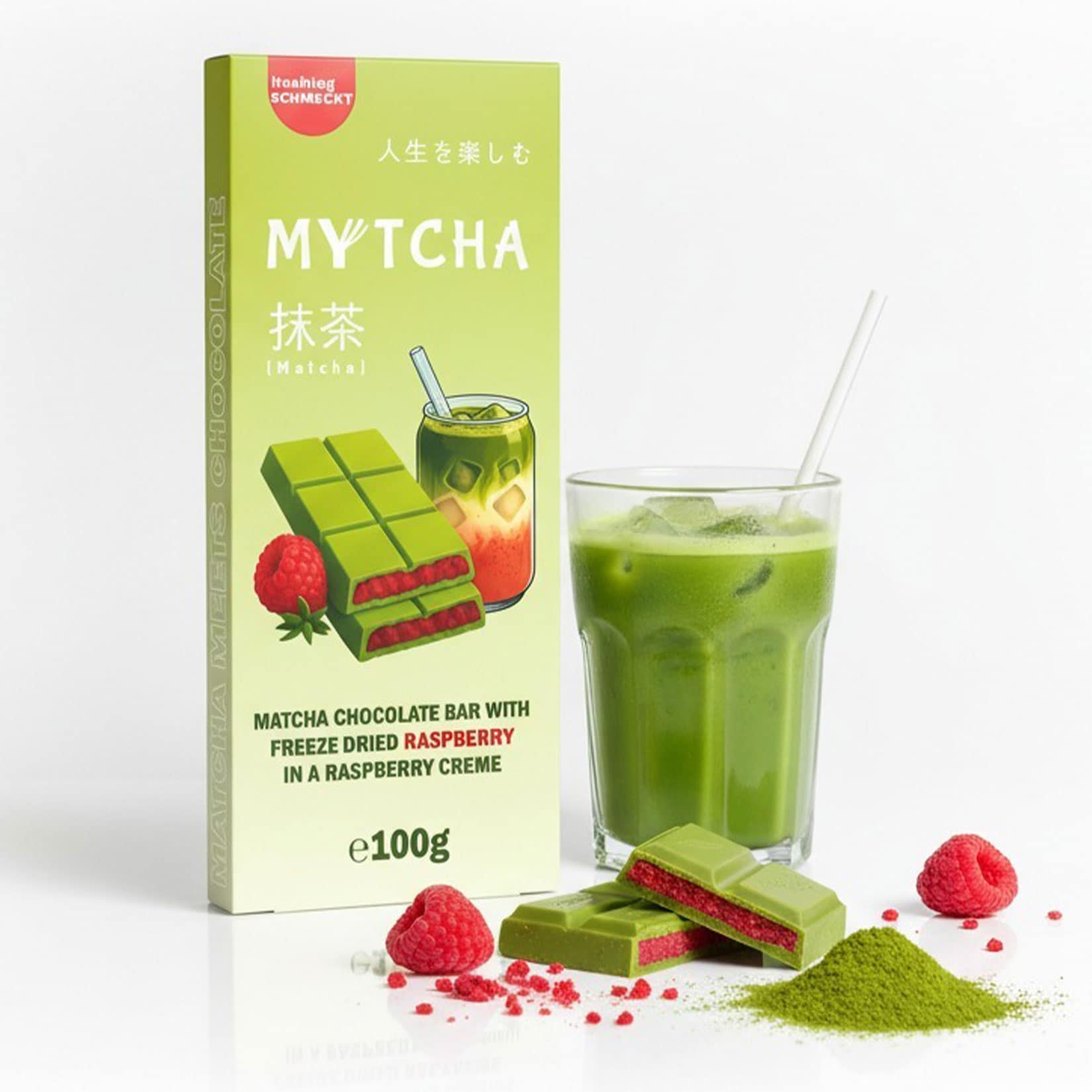 Mytcha Himbeer Matcha Schokolade 100 g - Bild 1