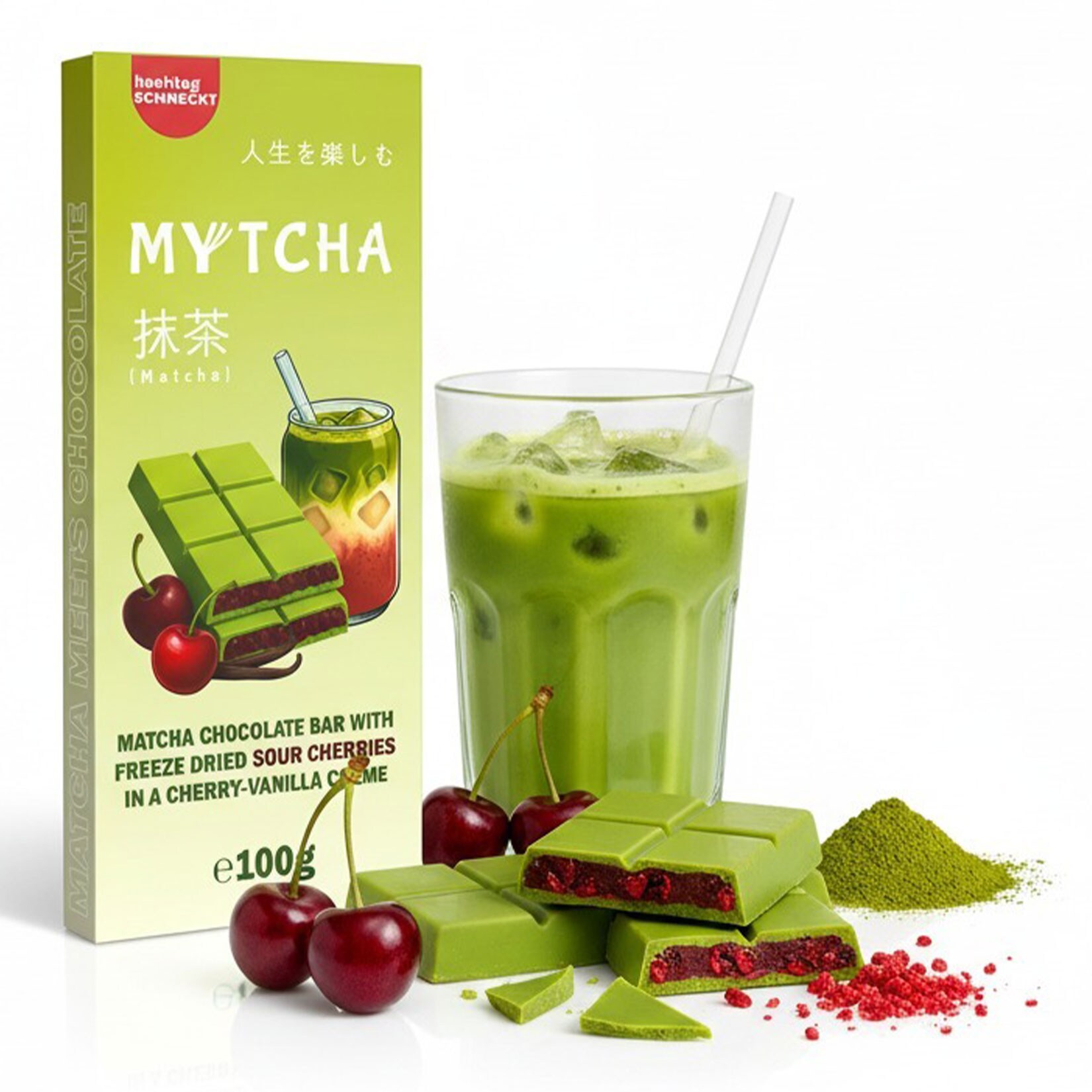 Mytcha Sour Cherry Matcha Schokolade 100 g - Bild 1