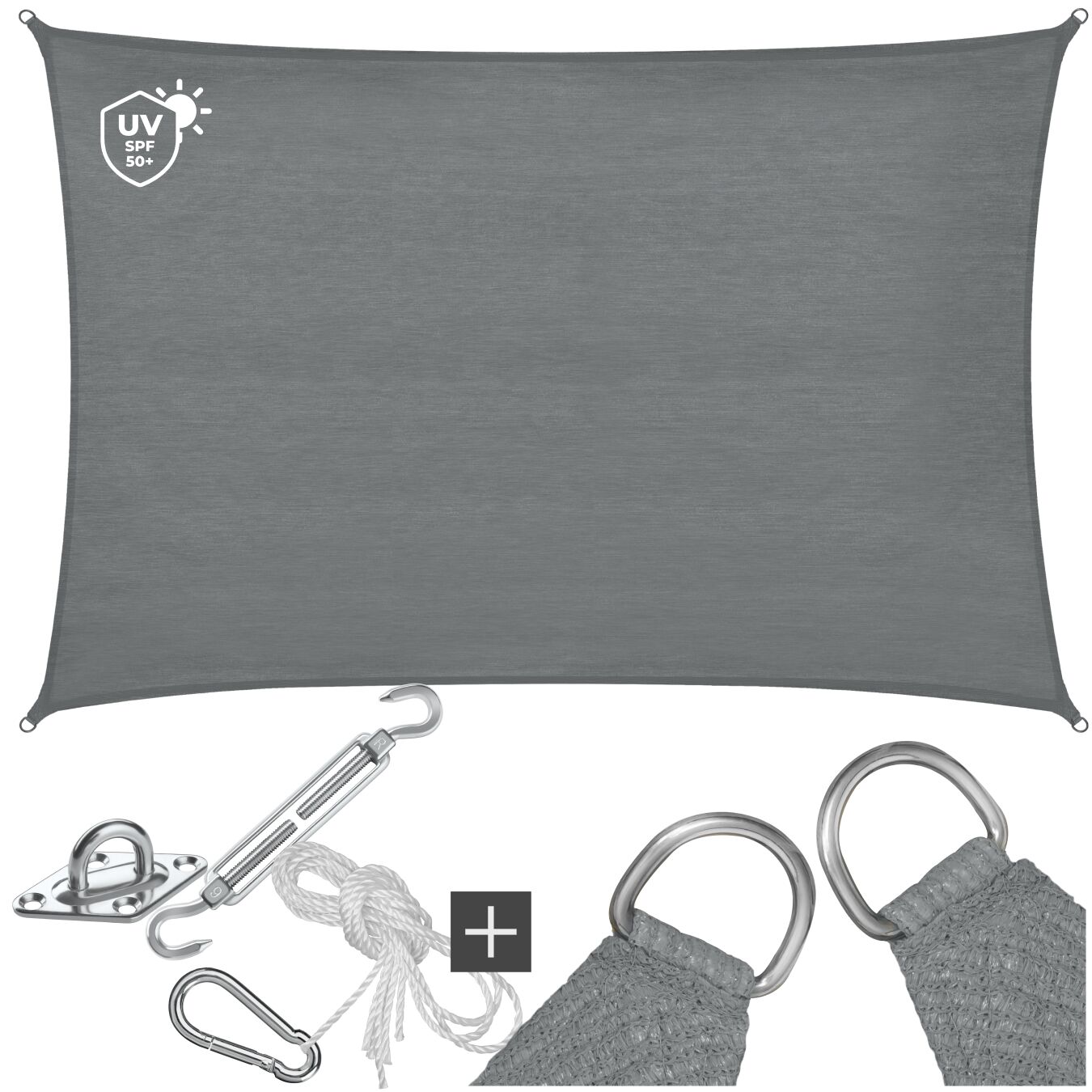 tectake&reg; Sonnensegel, verschiedene Gr&ouml;&szlig;en, HDPE mit 185 g/m&sup2; und 87 % UV-Schutz, f&uuml;r Balkon, Garten und Terrasse, umfangreiches Montagematerial - Bild 1