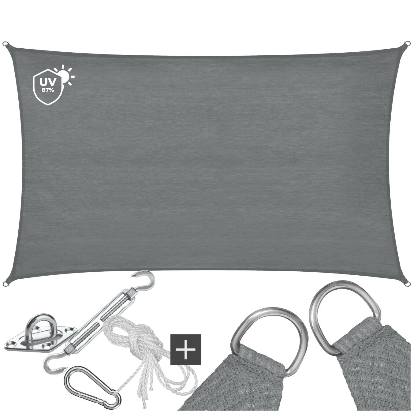 tectake® Sonnensegel, verschiedene Größen, HDPE mit 185 g/m² und 87 % UV-Schutz, für Balkon, Garten und Terrasse, umfangreiches Montagematerial | 04061173288455