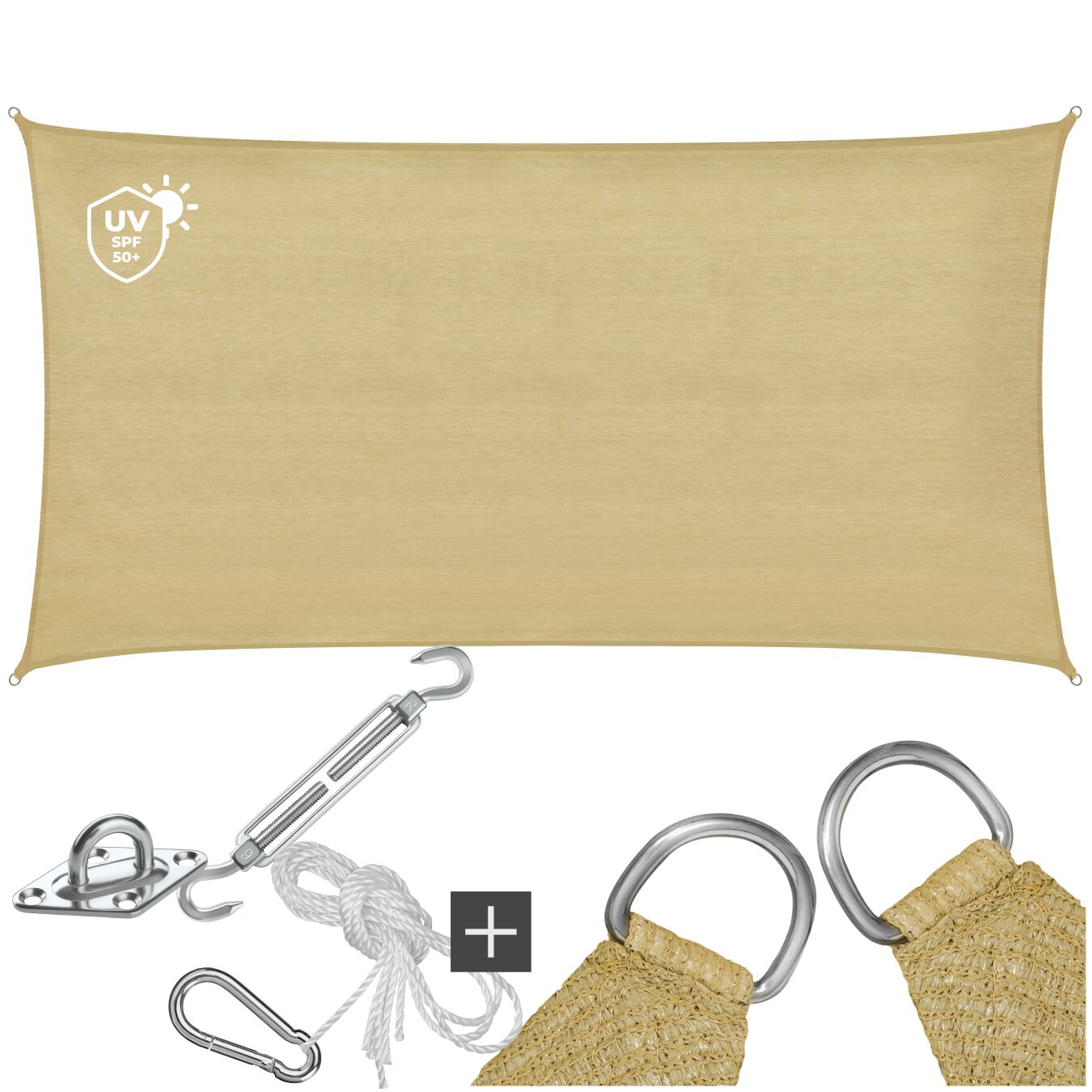 tectake&reg; Sonnensegel, verschiedene Gr&ouml;&szlig;en, HDPE mit 185 g/m&sup2; und 87 % UV-Schutz, f&uuml;r Balkon, Garten und Terrasse, umfangreiches Montagematerial - Bild 1