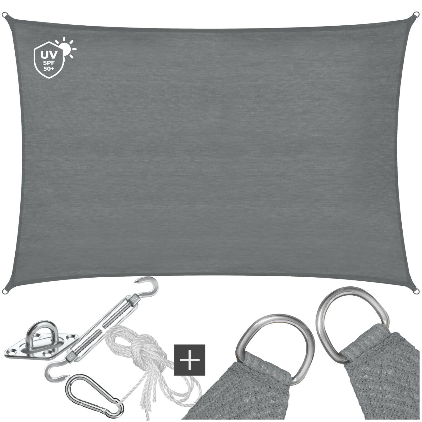 tectake® Sonnensegel, verschiedene Größen, HDPE mit 185 g/m² und 87 % UV-Schutz, für Balkon, Garten und Terrasse, umfangreiches Montagematerial | 04061173288431
