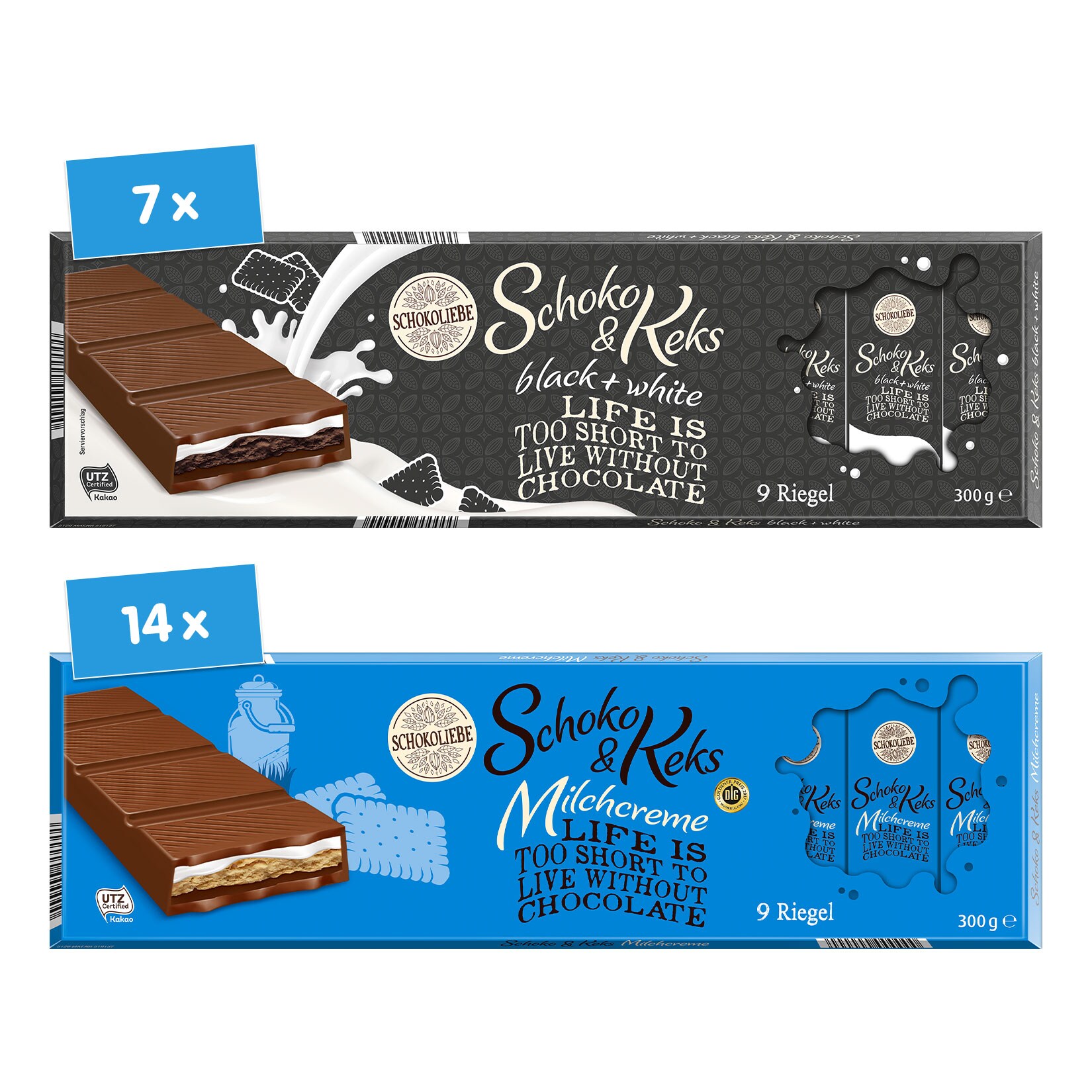 Schokoliebe Schoko & Keks verschiedene Sorten 300 g, 21er Pack - Bild 1